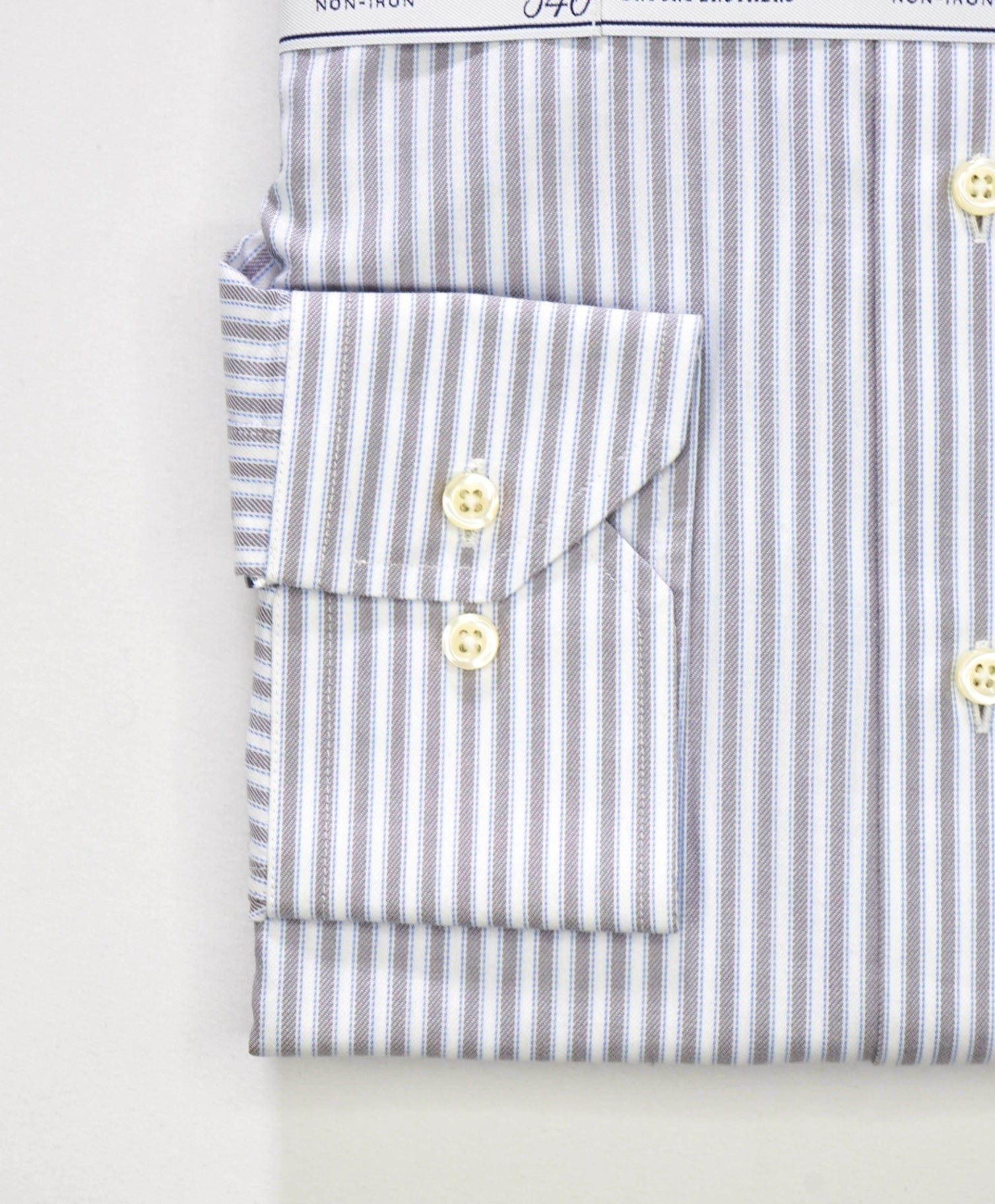 $128 BROOKS BROTHERS - Blue Stripe NON-IRON SLIM FIT "346" Shirt - 16 - 32/33