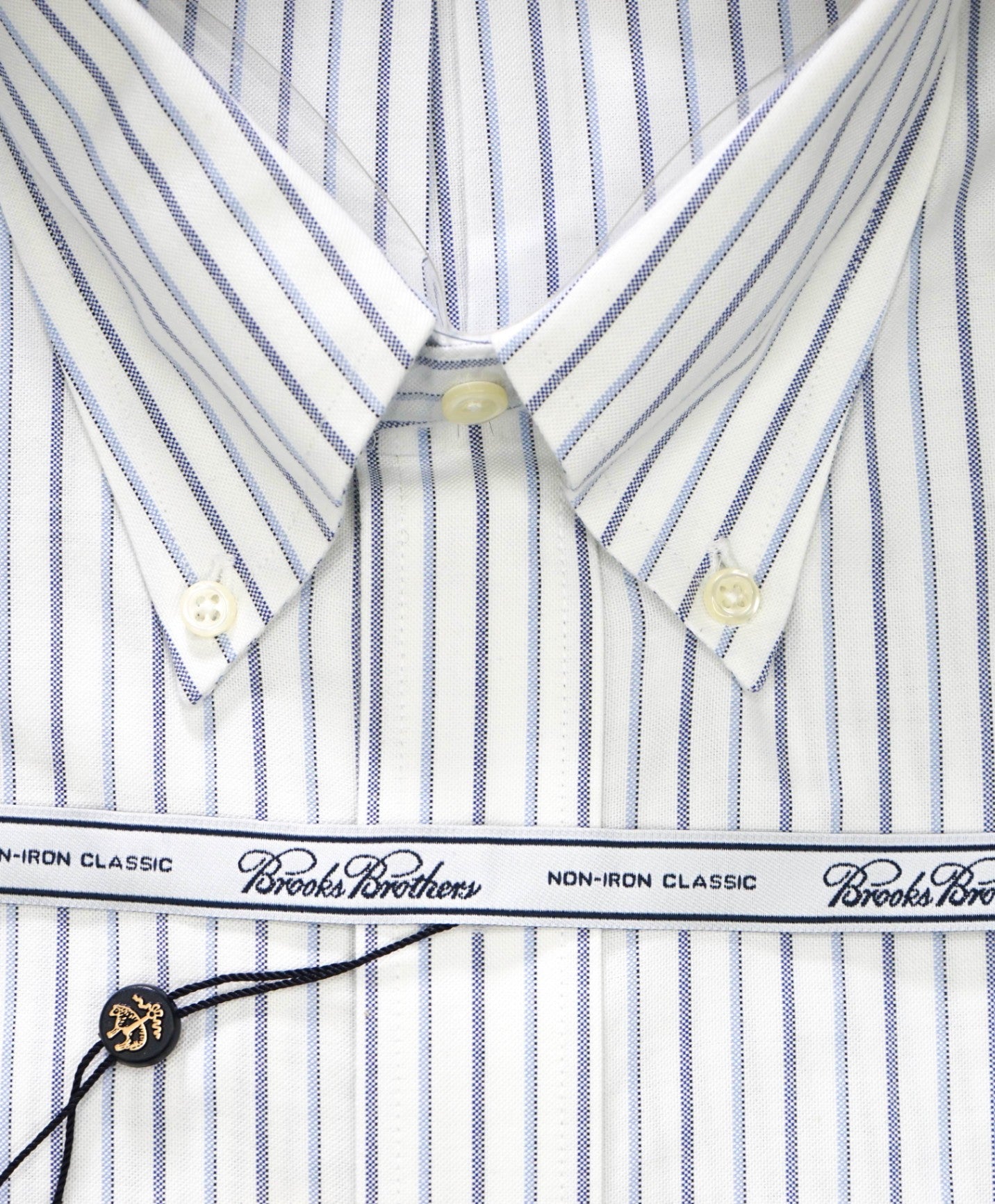 $128 BROOKS BROTHERS - Blue Stripe NON-IRON CLASSIC Shirt - 17.5 - 34