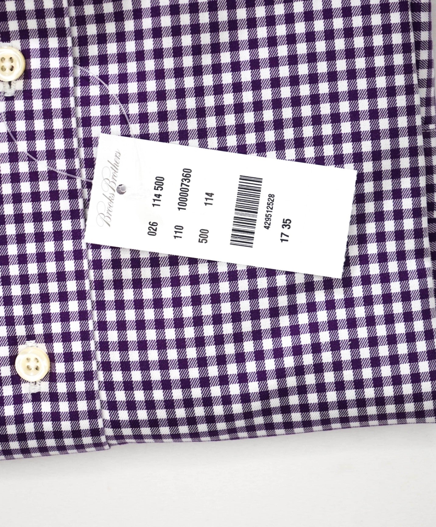 $128 BROOKS BROTHERS - Purple Gingham NON-IRON Shirt - 17 - 35
