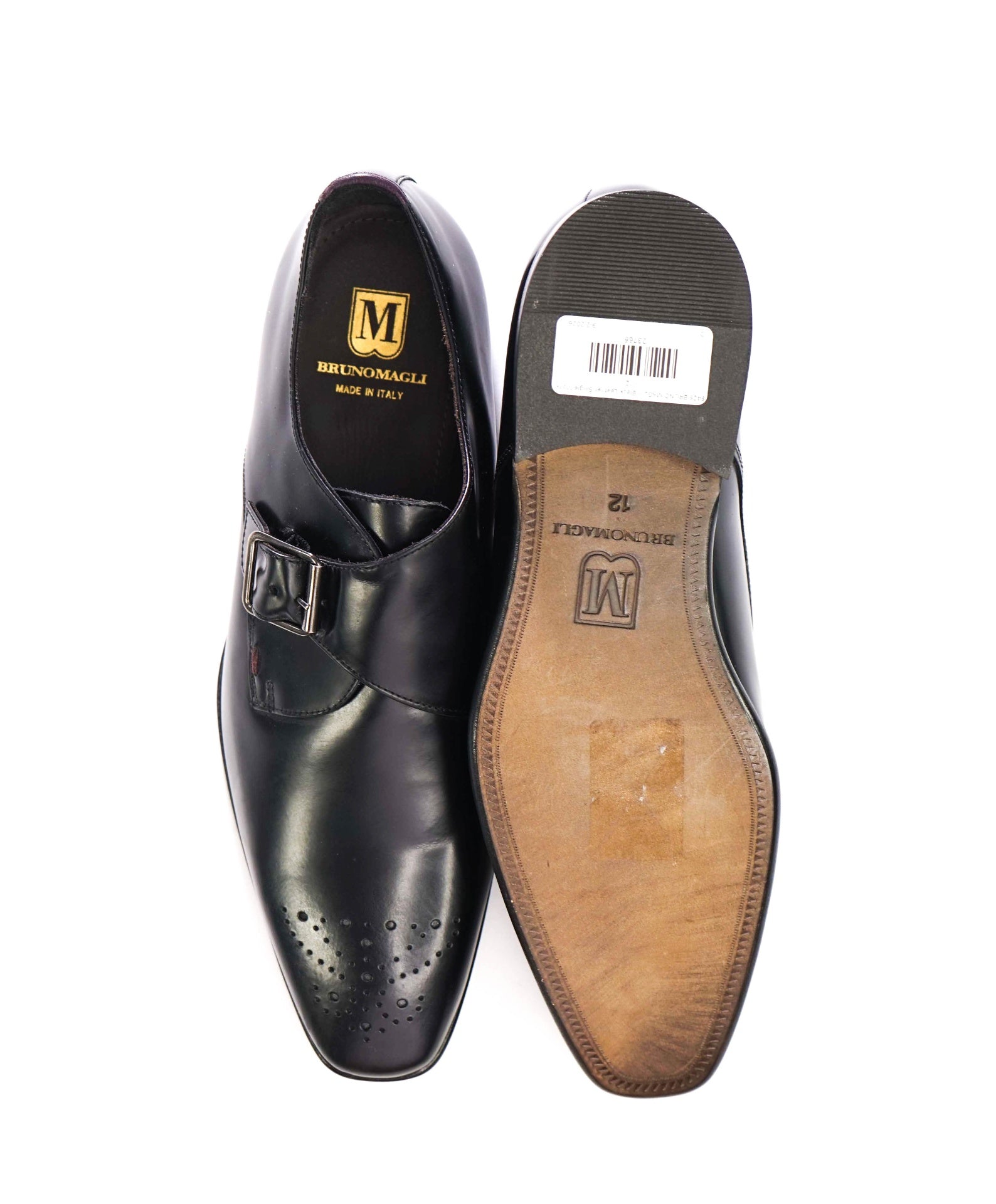$425 BRUNO MAGLI - Black Leather Single Monk - 12