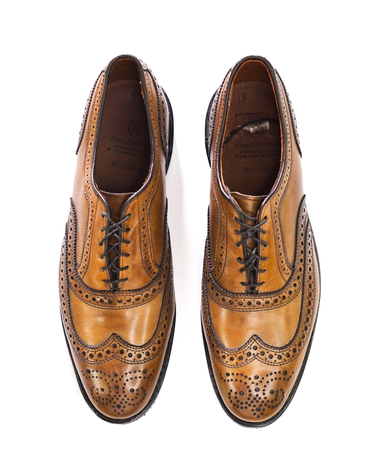 $450 ALLEN EDMONDS - Brown Leather Wingtip Oxfords - 10.5