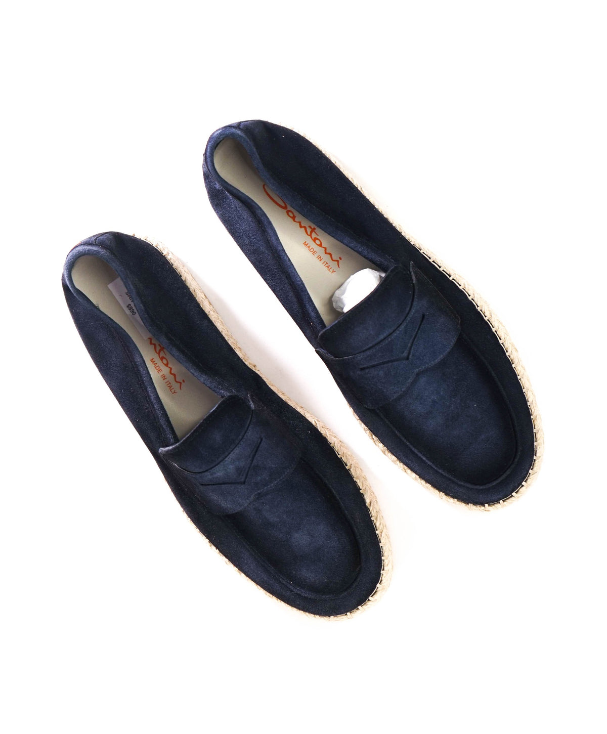 $890 SANTONI - Blue Suede CARLO Loafers - US 8.5 (7.5UK)