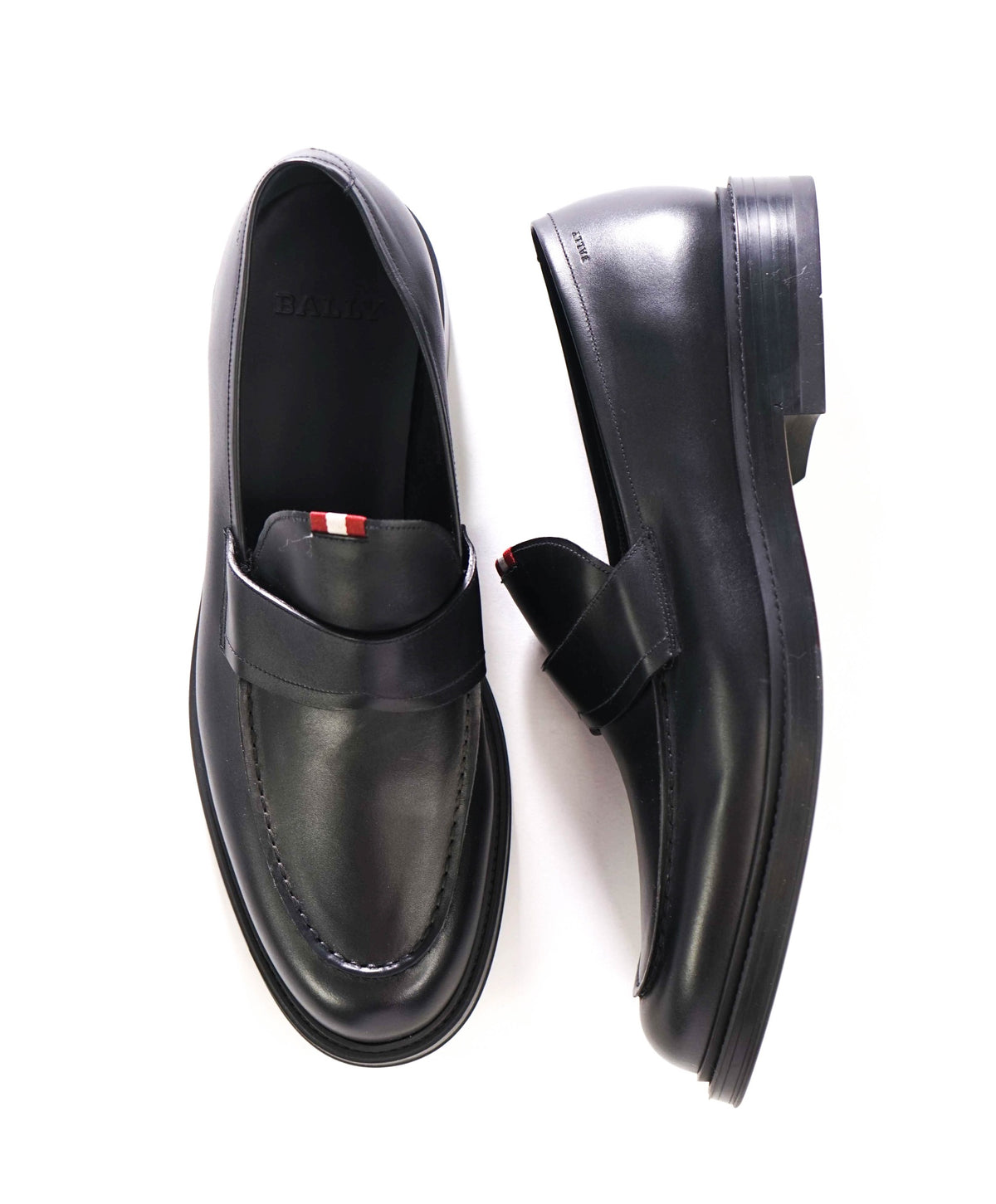 $615 BALLY - Black Leather Loafers - US 12 (11UK)