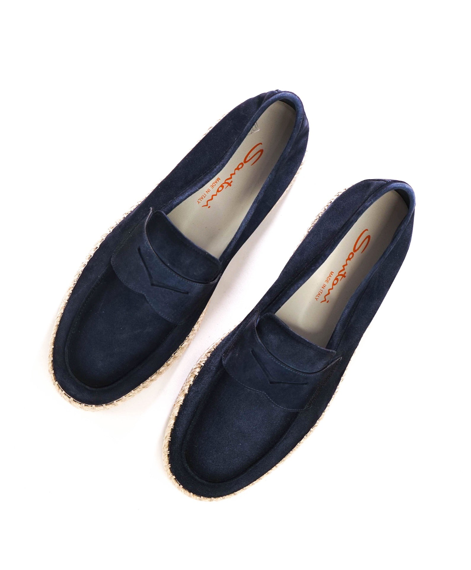 $890 SANTONI - Blue Suede CARLO Loafers - US 9 (8UK)