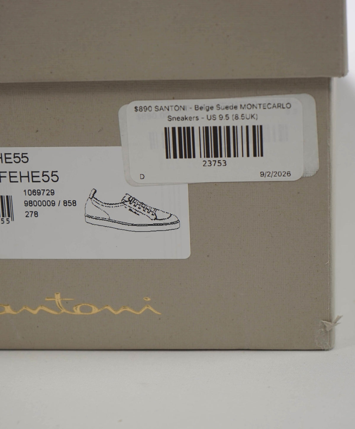 $890 SANTONI - Stone Suede MONTECARLO Sneakers - US 9.5 (8.5UK)