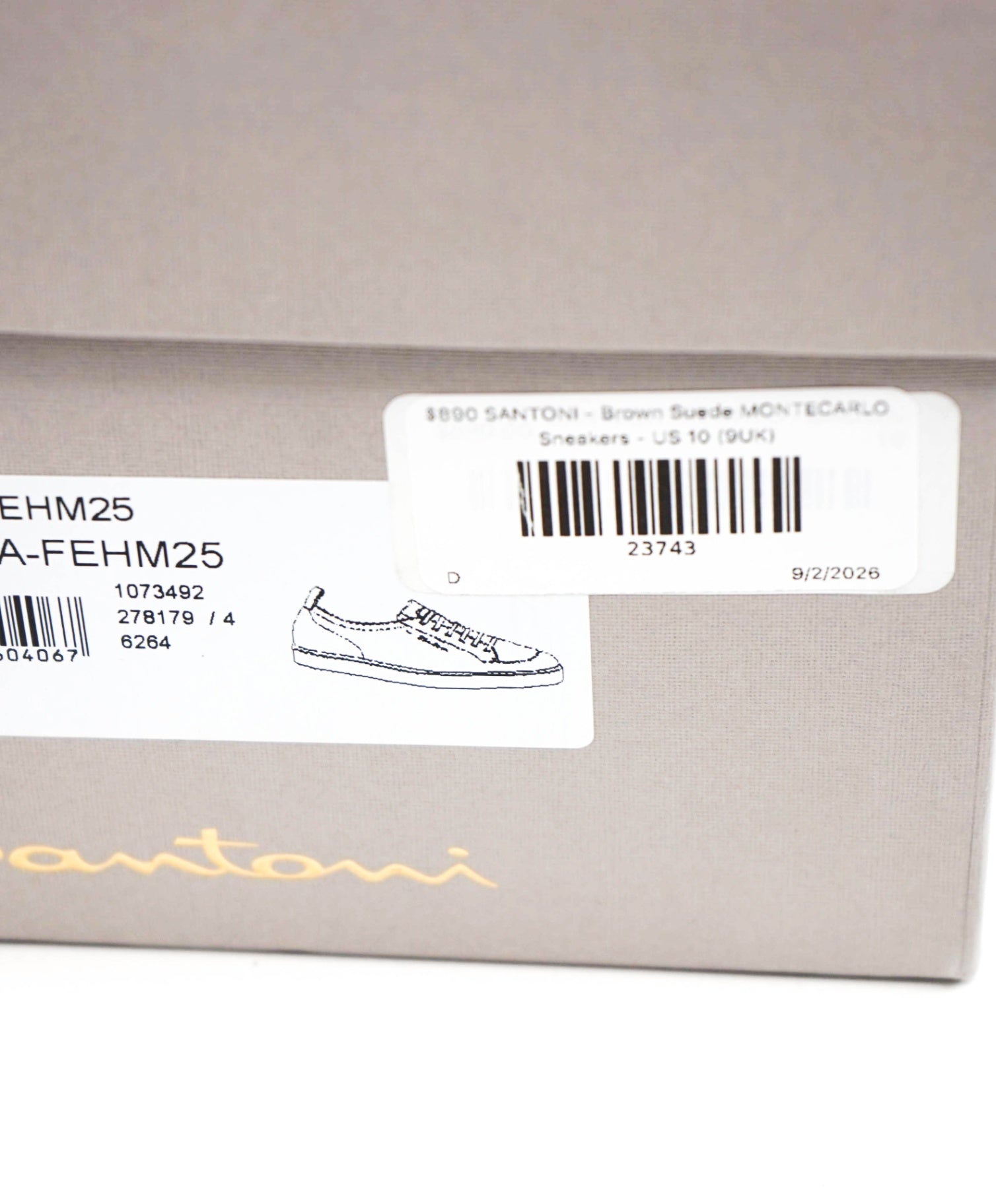 $890 SANTONI - Brown Suede MONTECARLO Sneakers - US 10 (9UK)