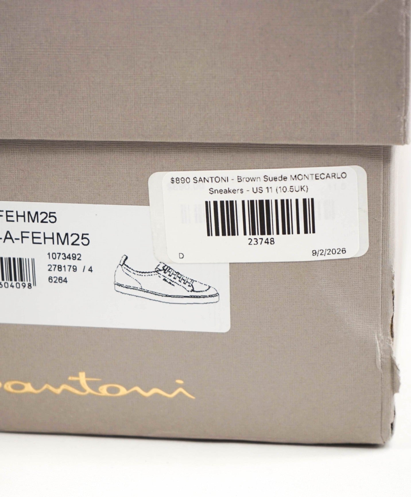 $890 SANTONI - Brown Suede MONTECARLO Sneakers - US 11.5 (10.5UK)
