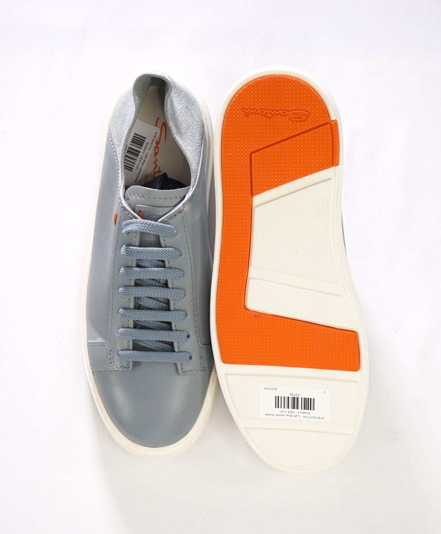 $790 SANTONI - Light Blue Leather/Suede Sneakers - US 8 (7UK)