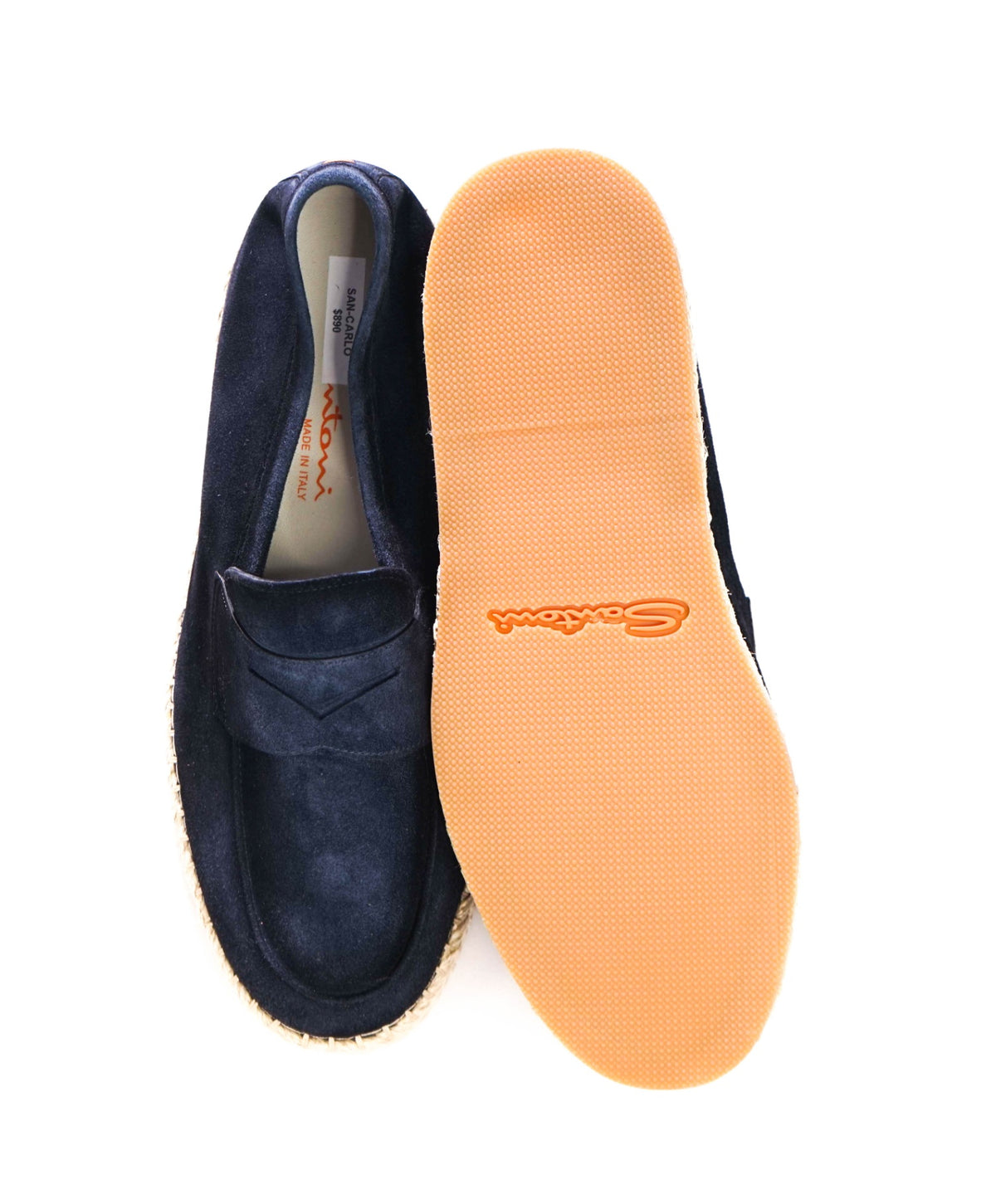 $890 SANTONI - Blue Suede CARLO Loafers - US 8.5 (7.5UK)