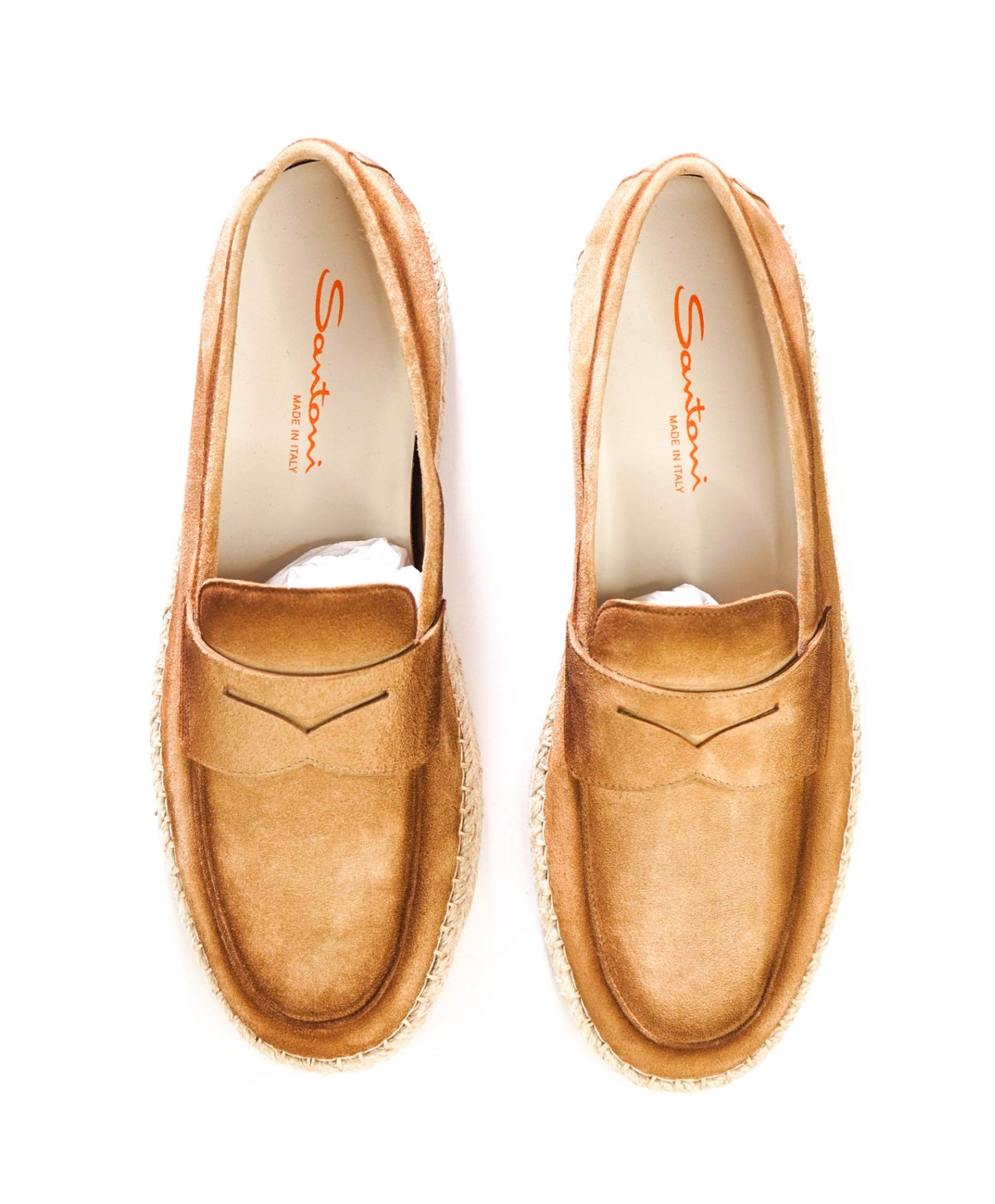 $890 SANTONI - Light Brown Suede CARLO Loafers - US 12 (11UK)