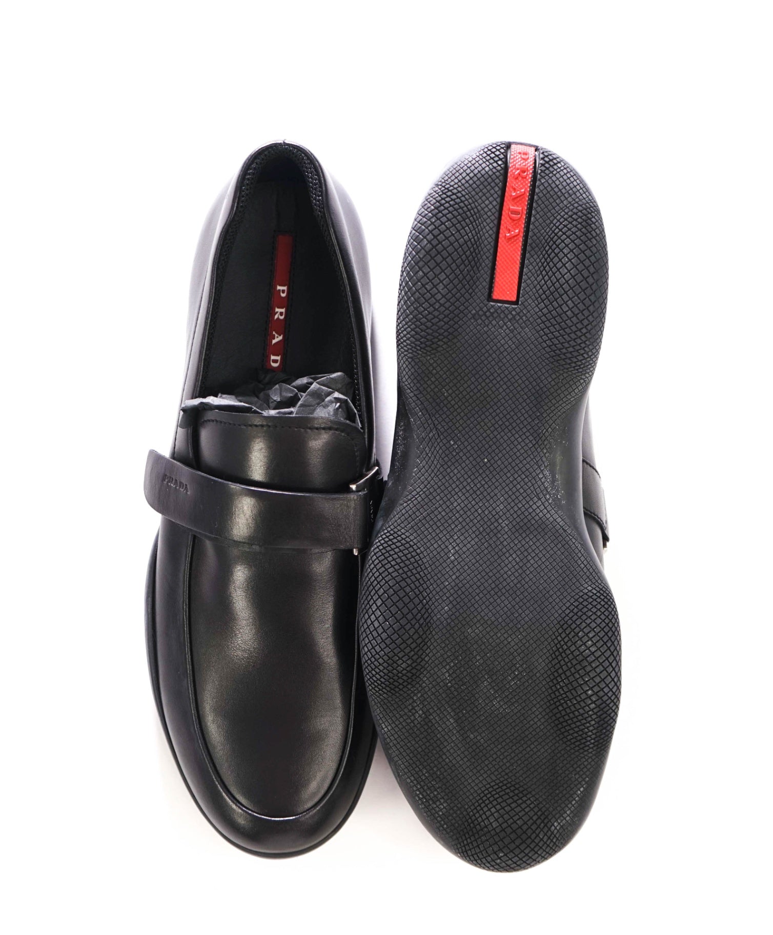 $950 PRADA - Black Leather Loafers - US 10 (9UK)