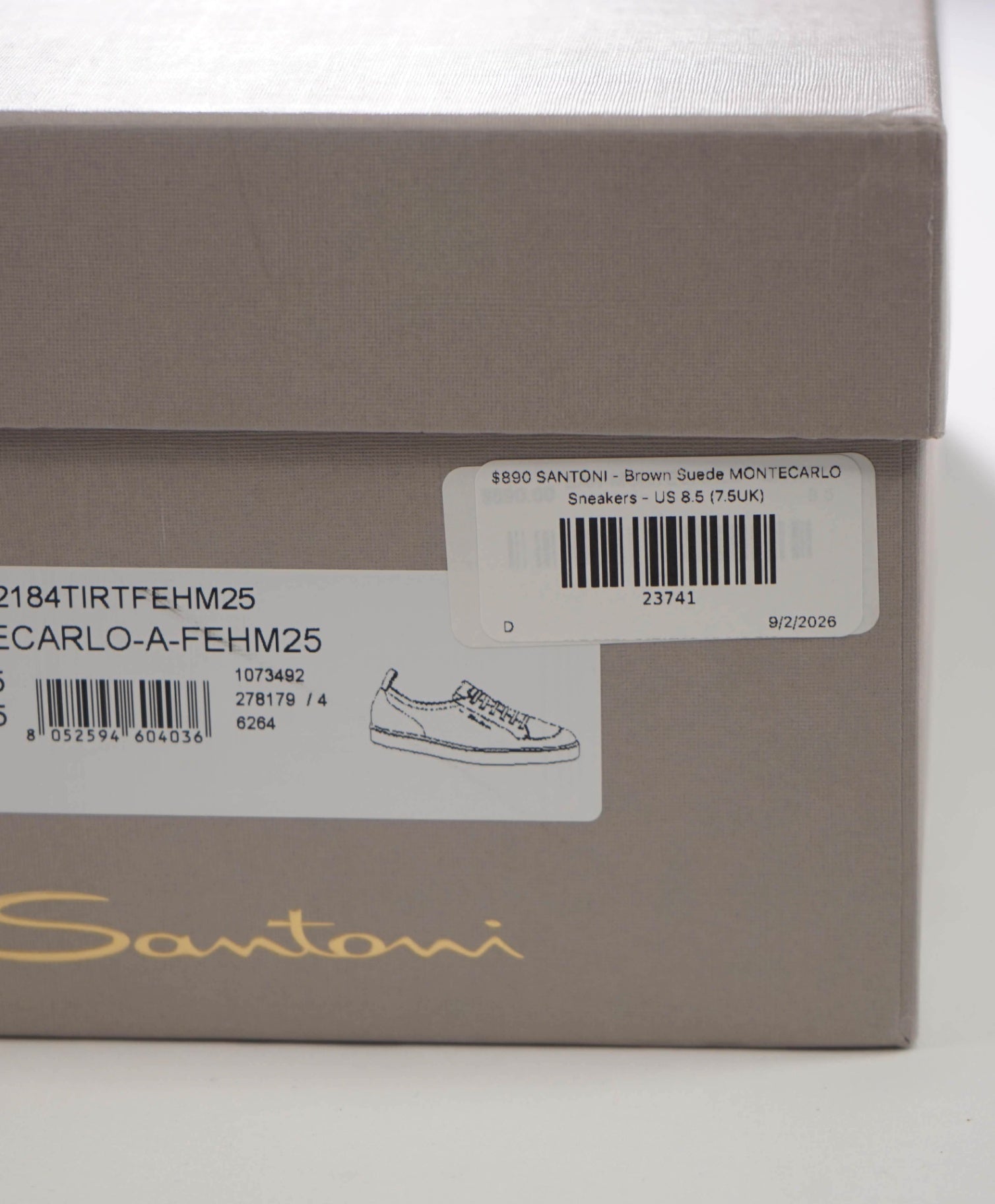 $890 SANTONI - Brown Suede MONTECARLO Sneakers - US 8.5 (7.5UK)
