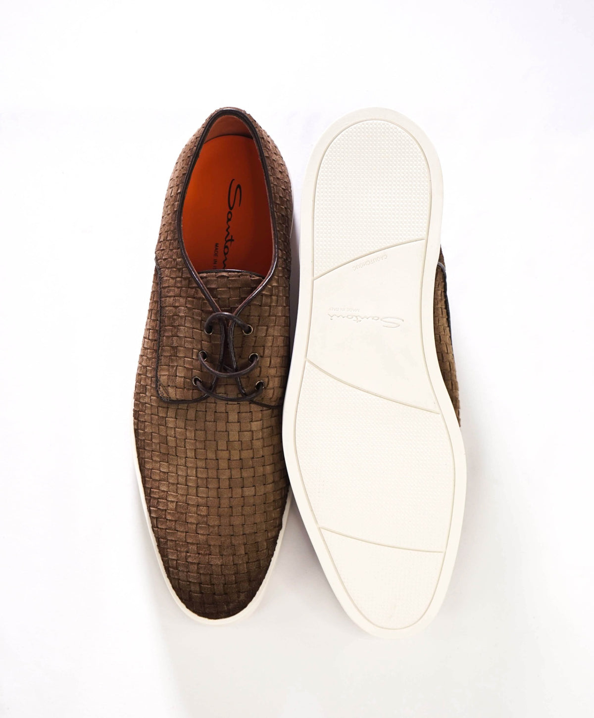 $950 SANTONI - Brown Woven DILATEWAVE Derby - US 12 (11UK)