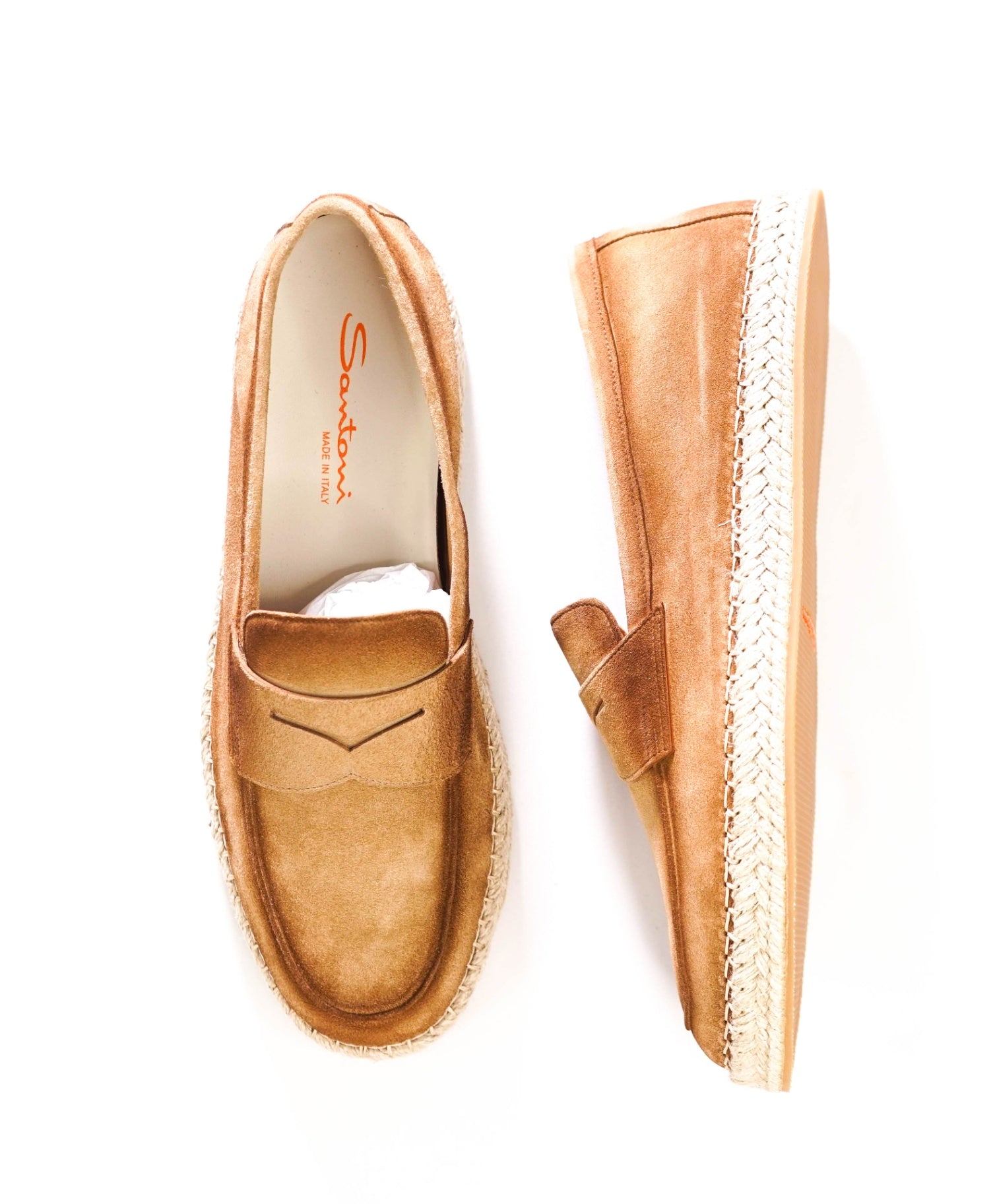 $890 SANTONI - Light Brown Suede CARLO Loafers - US 11.5 (10.5UK)