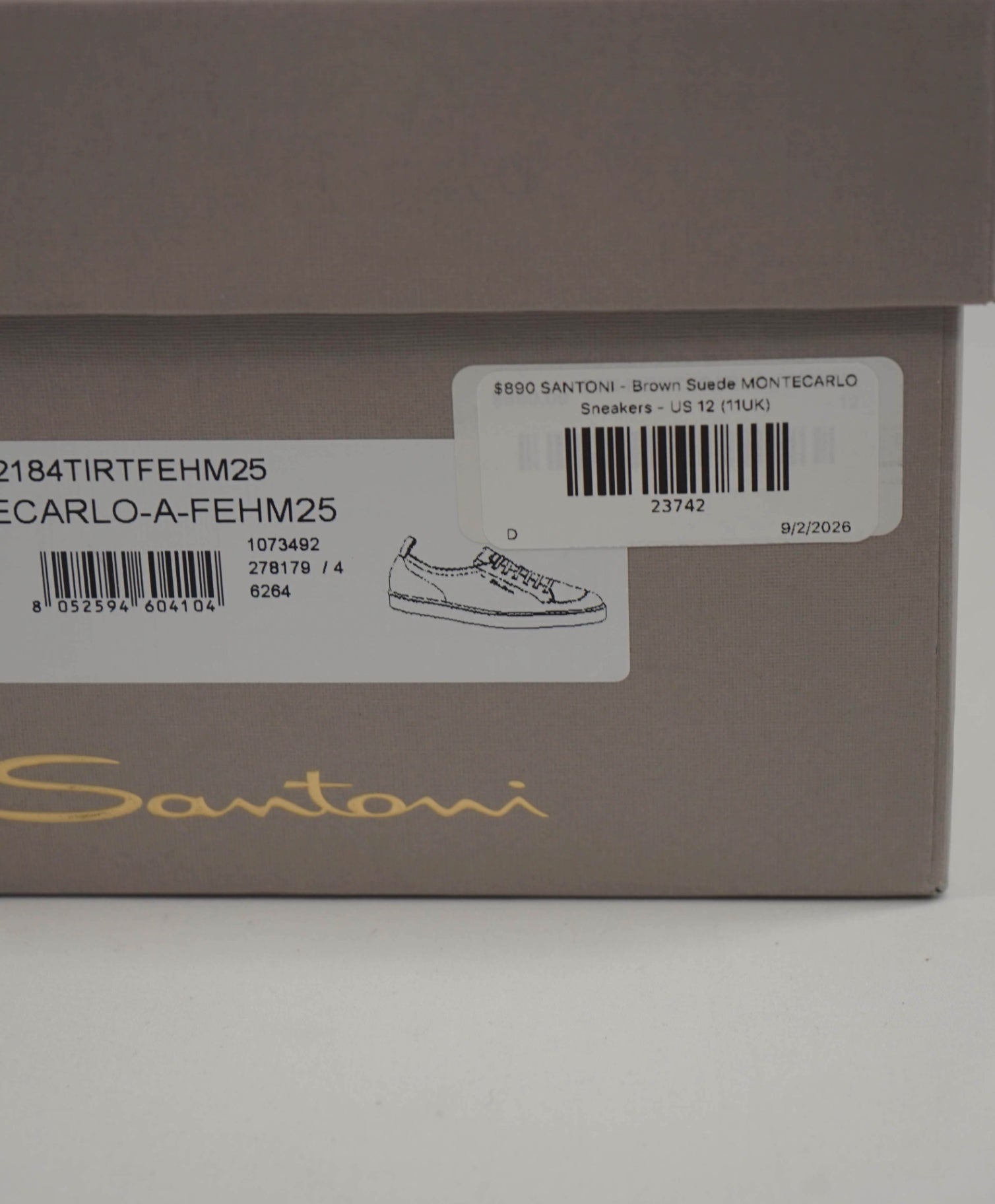 $890 SANTONI - Brown Suede MONTECARLO Sneakers - US 12 (11UK)