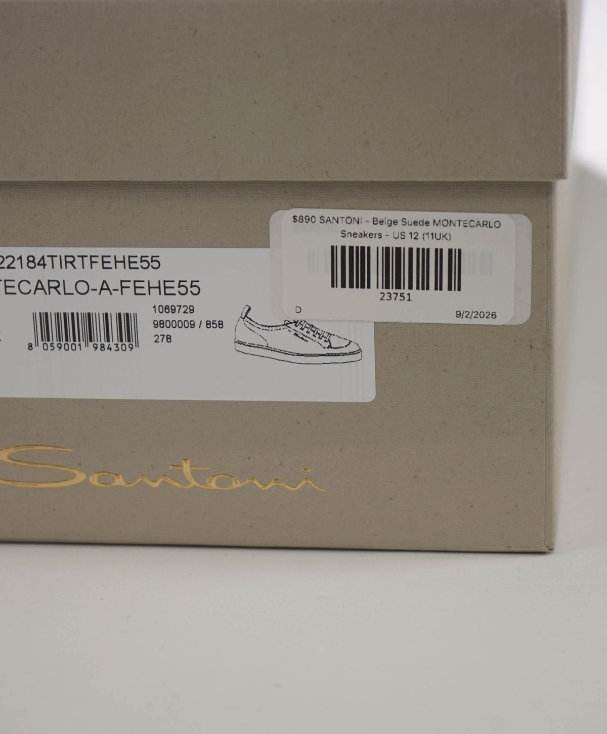 $890 SANTONI - Stone Suede MONTECARLO Sneakers - US 12 (11UK)