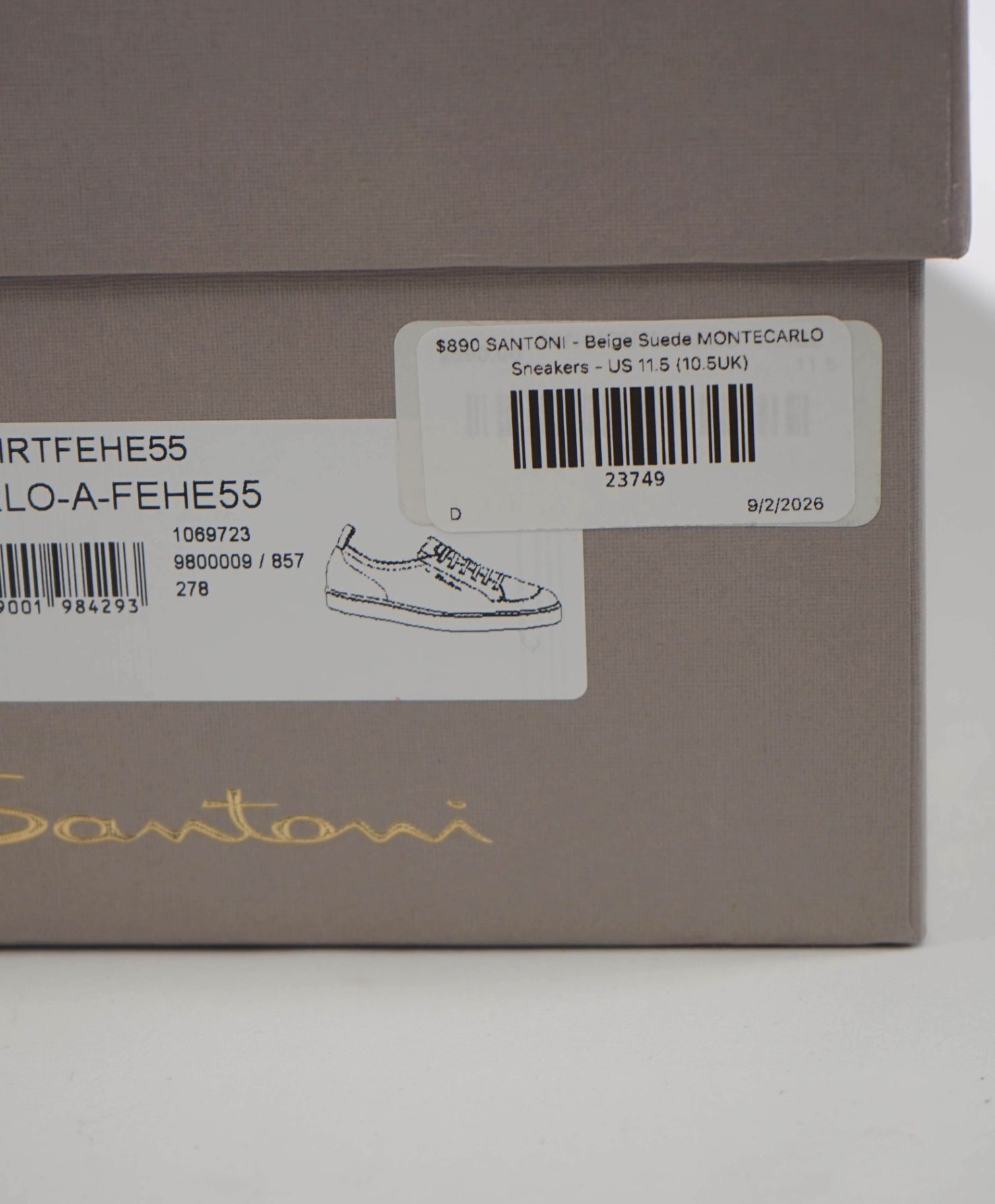 $890 SANTONI - Stone Suede MONTECARLO Sneakers - US 11.5 (10.5UK)