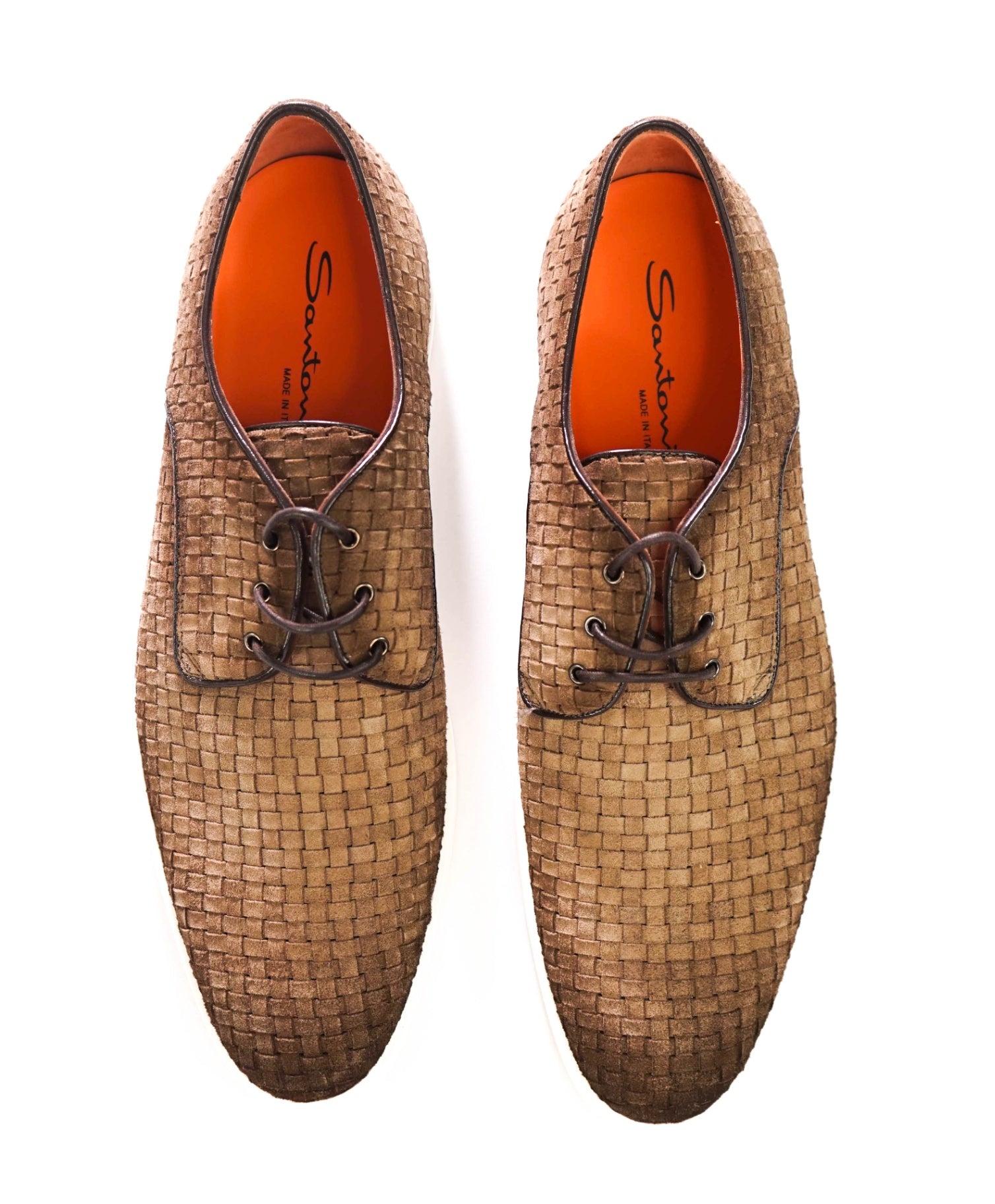 $950 SANTONI - Brown Woven DILATEWAVE Derby - US 12 (11UK)