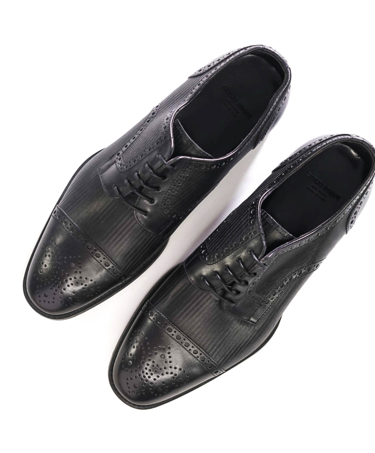 $795 GIORGIO ARMANI - Black Textured Leather Derby - US 8.5 (7.5UK)