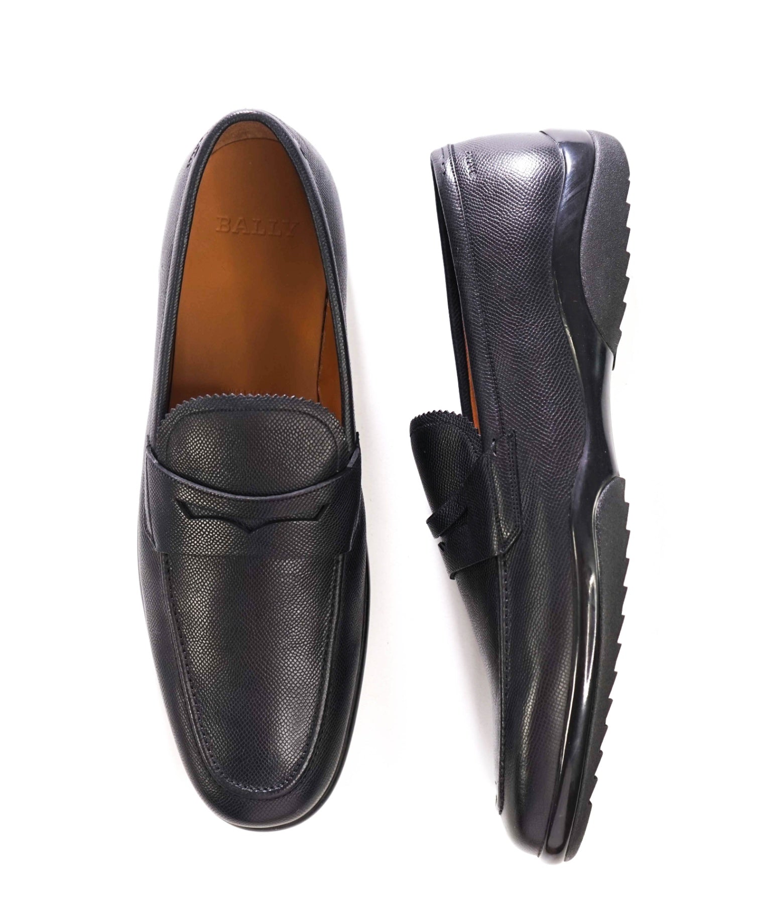$750 BALLY - Black Pebble Leather Penny Loafers - US 13 (12UK)