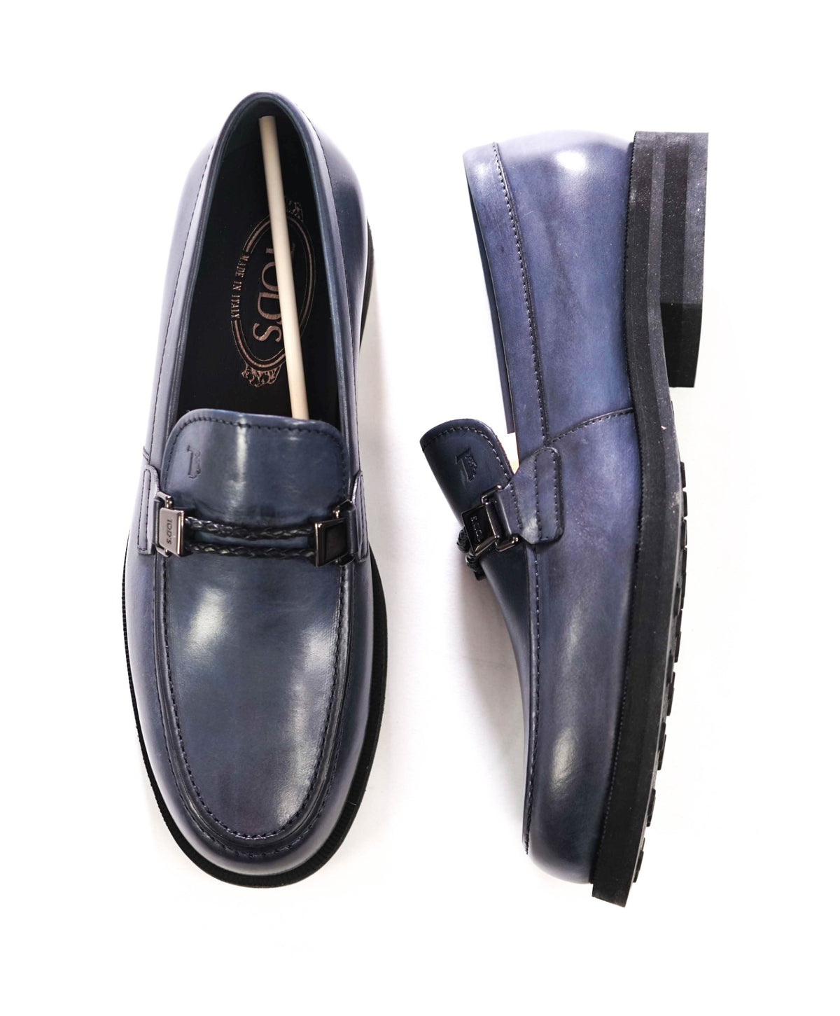 $750 TOD'S - Navy Blue Leather Lug-Sole Loafers - US 7 (6UK)