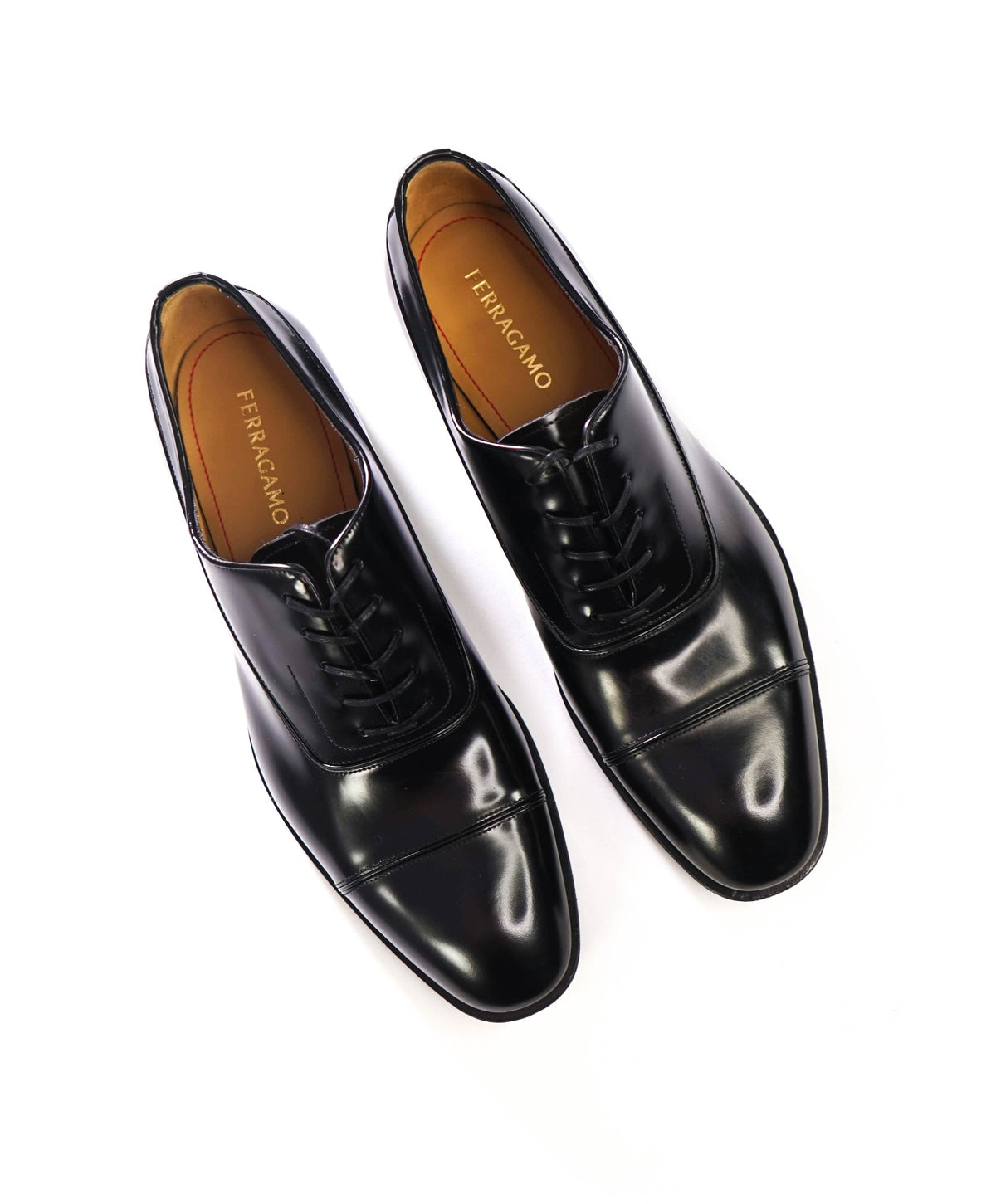 $995 FERRAGAMO - "FERMIN" Black Leather Oxfords - 10.5 EE