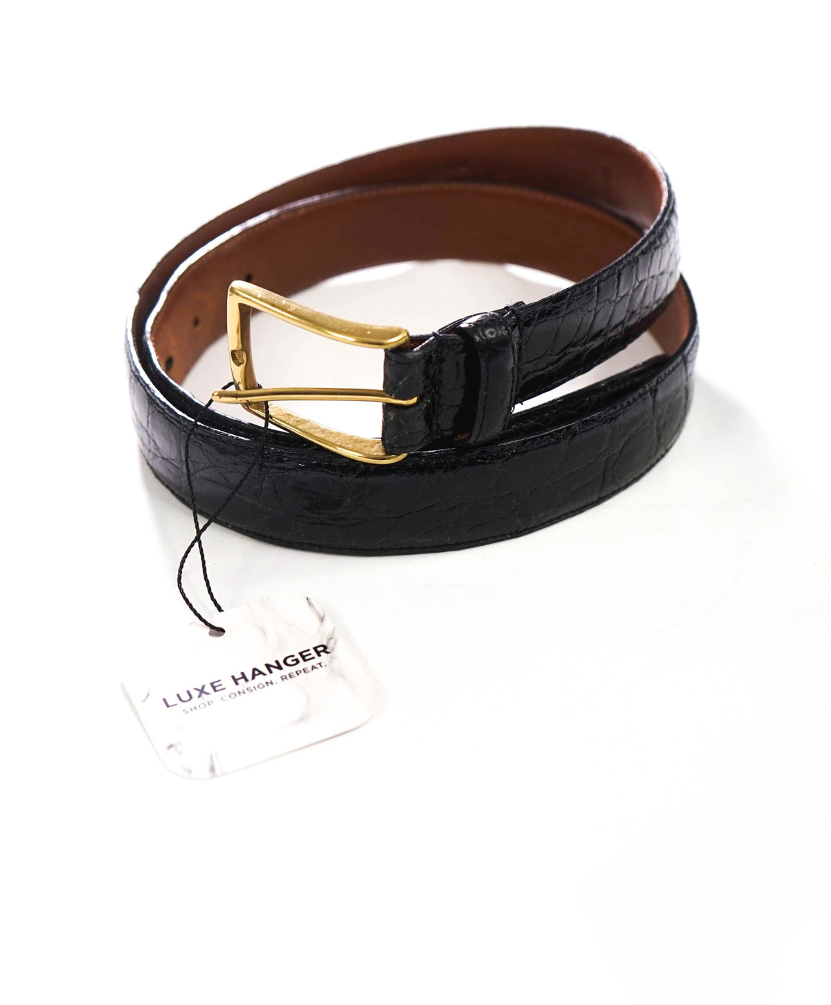 $545 SAKS FIFTH AVENUE - Black Genuine Crocodile Belt - 36
