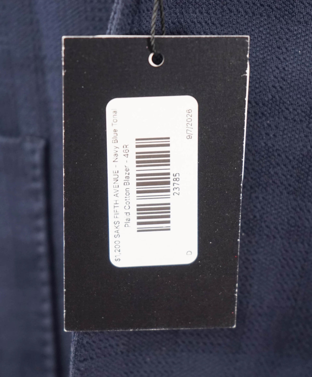 $1,200 SAKS 5TH AVE - Navy Blue Tonal Plaid Cotton Blazer - 46R
