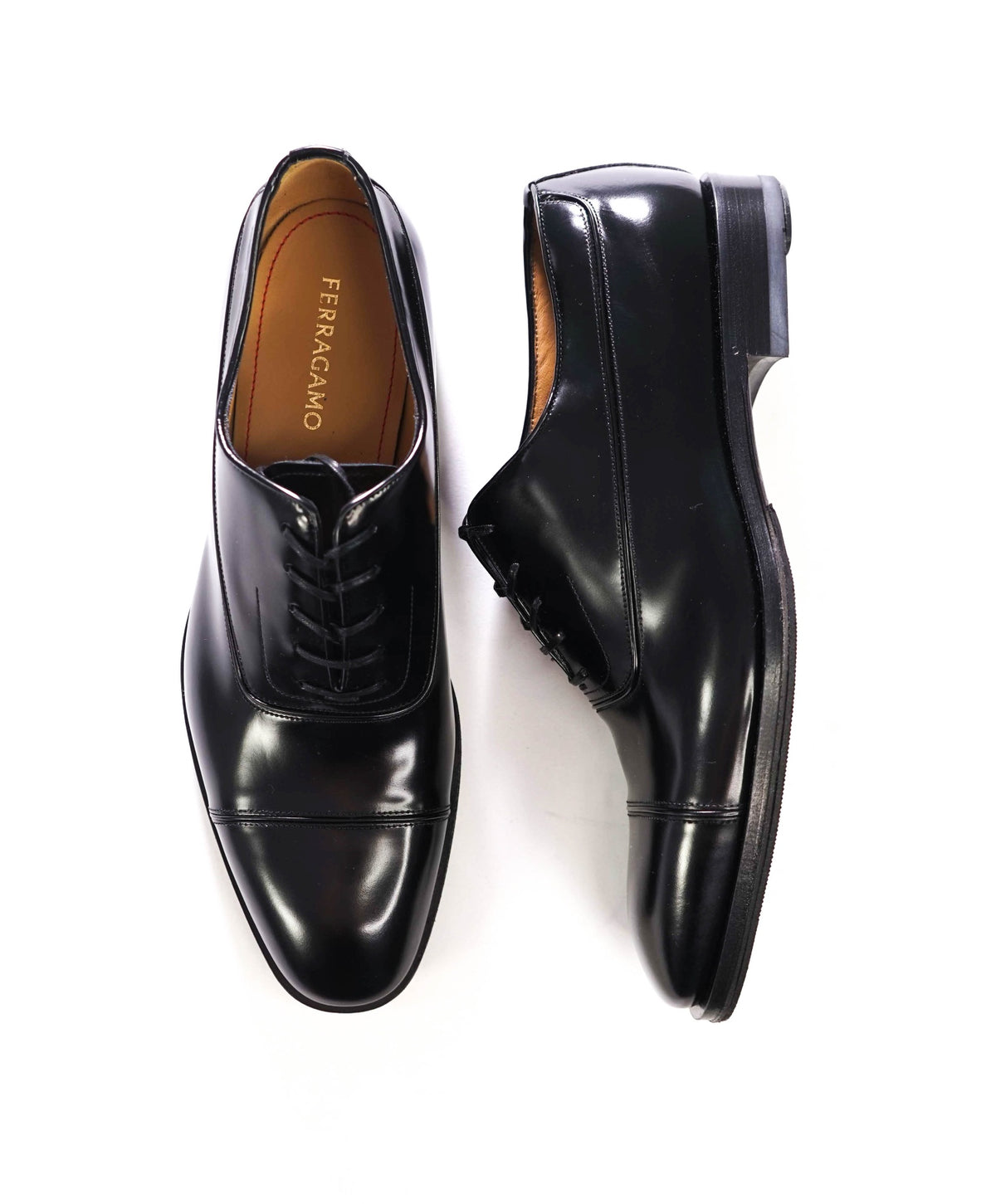 $995 FERRAGAMO - "FERMIN" Black Leather Oxfords - 10.5 EE