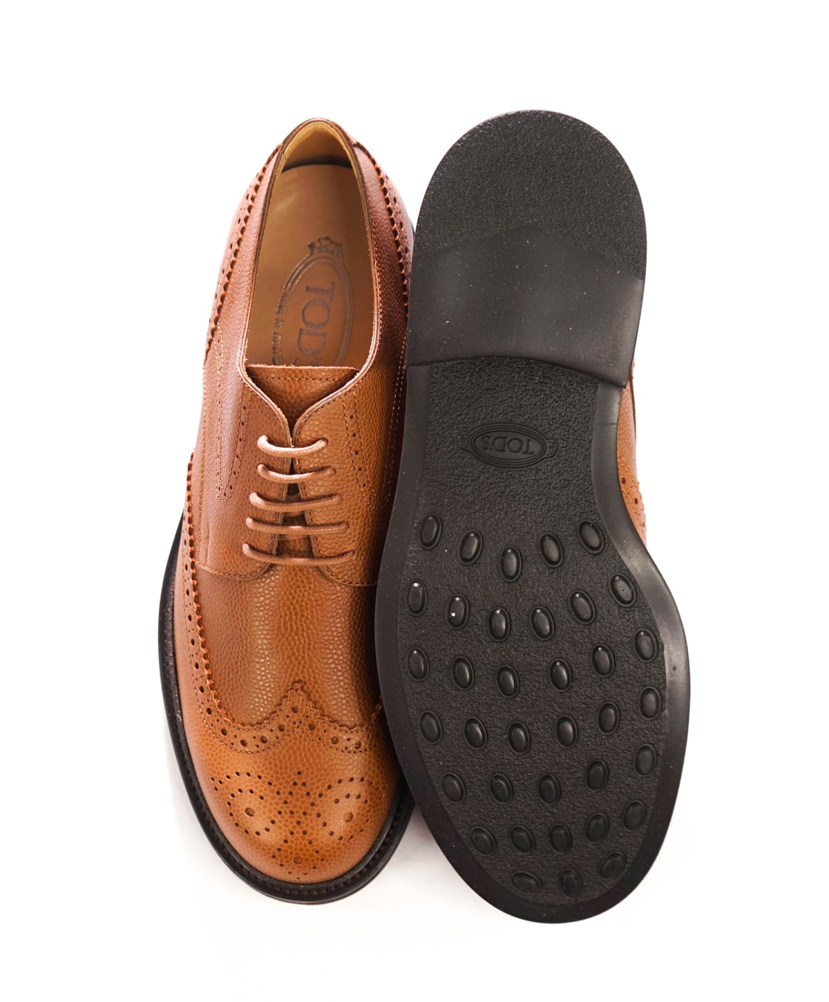 $795 TOD'S - Brown Pebble Leather Wingtip Derbies - US 8 (7UK)