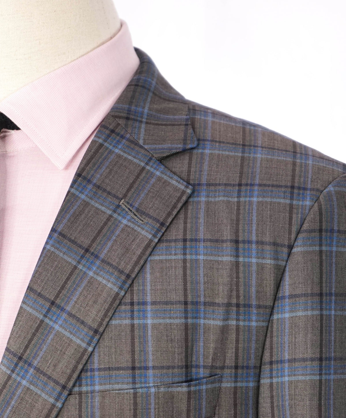 $995 SAMUELSOHN For SFA - Gray/Blue Plaid Wool Blazer - 44L
