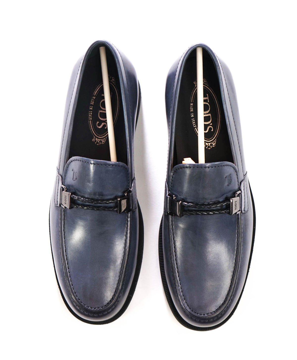 $750 TOD'S - Navy Blue Leather Lug-Sole Loafers - US 7 (6UK)
