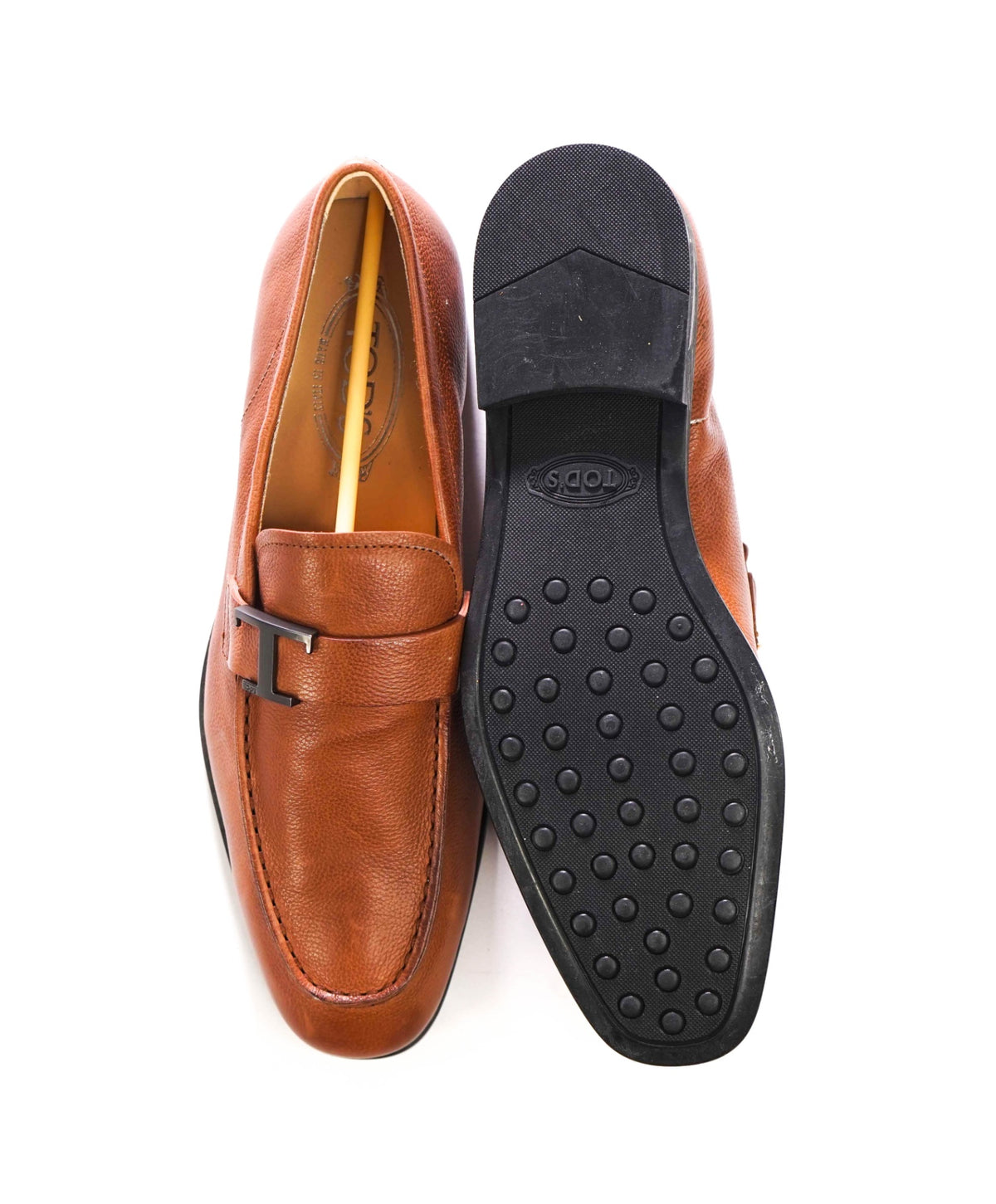 $750 TOD'S - Brown Pebble Leather Loafers - US 8 (7UK)