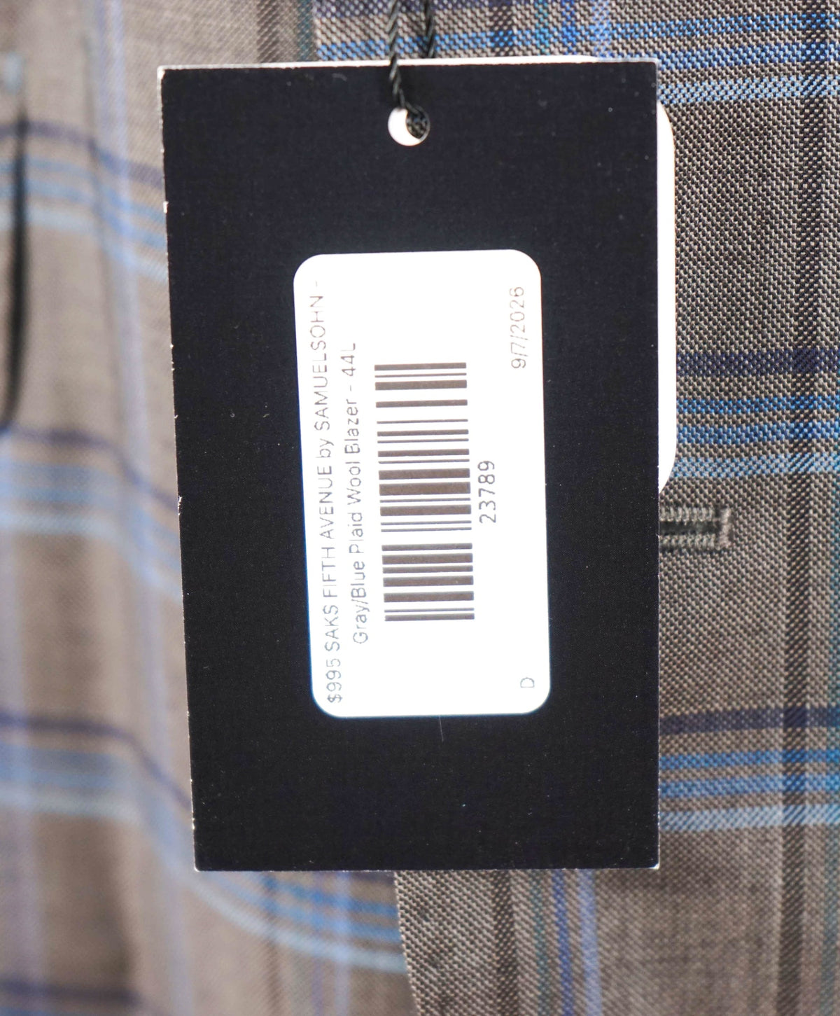 $995 SAMUELSOHN For SFA - Gray/Blue Plaid Wool Blazer - 44L