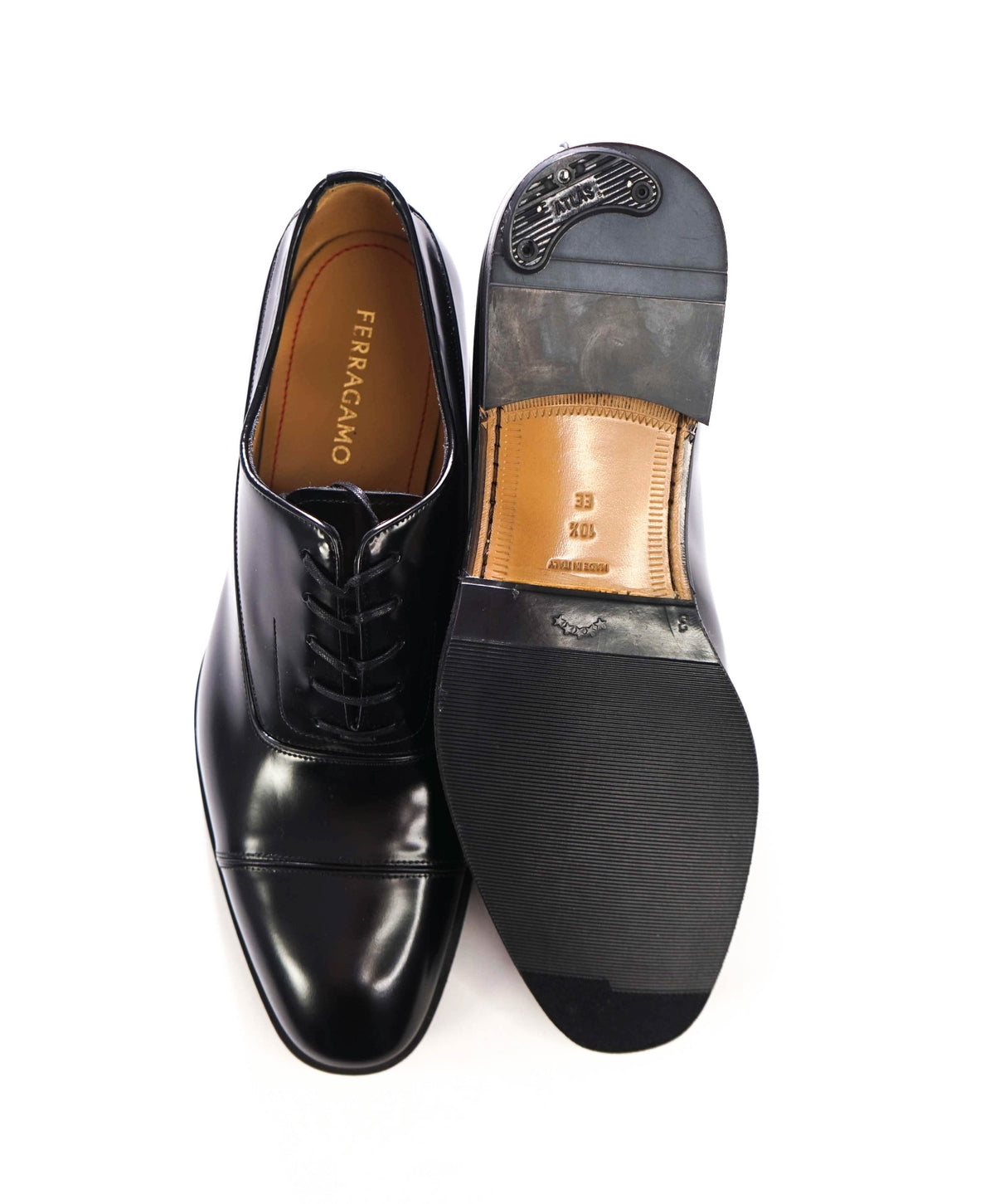 $995 FERRAGAMO - "FERMIN" Black Leather Oxfords - 10.5 EE