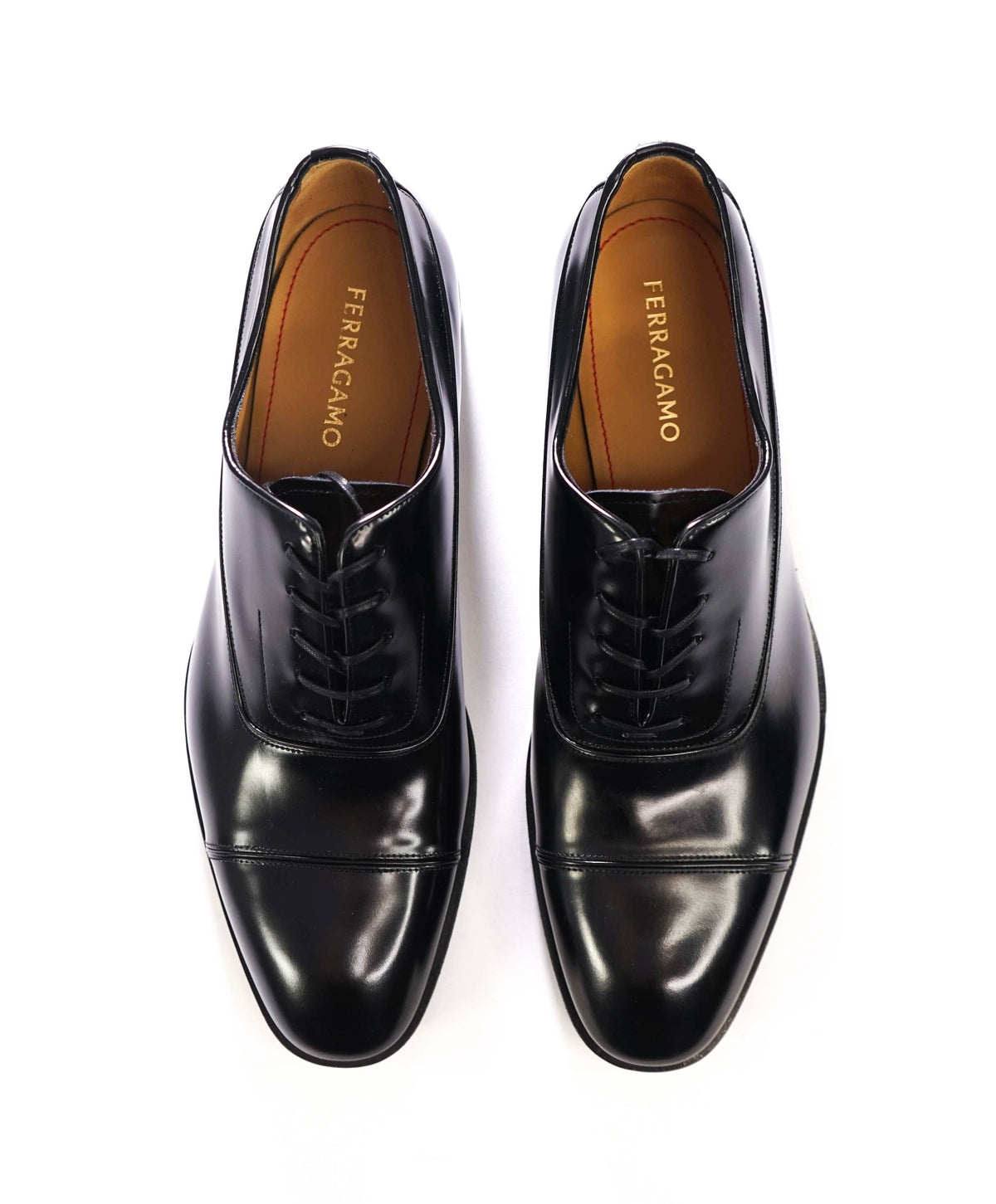 $995 FERRAGAMO - "FERMIN" Black Leather Oxfords - 10.5 EE
