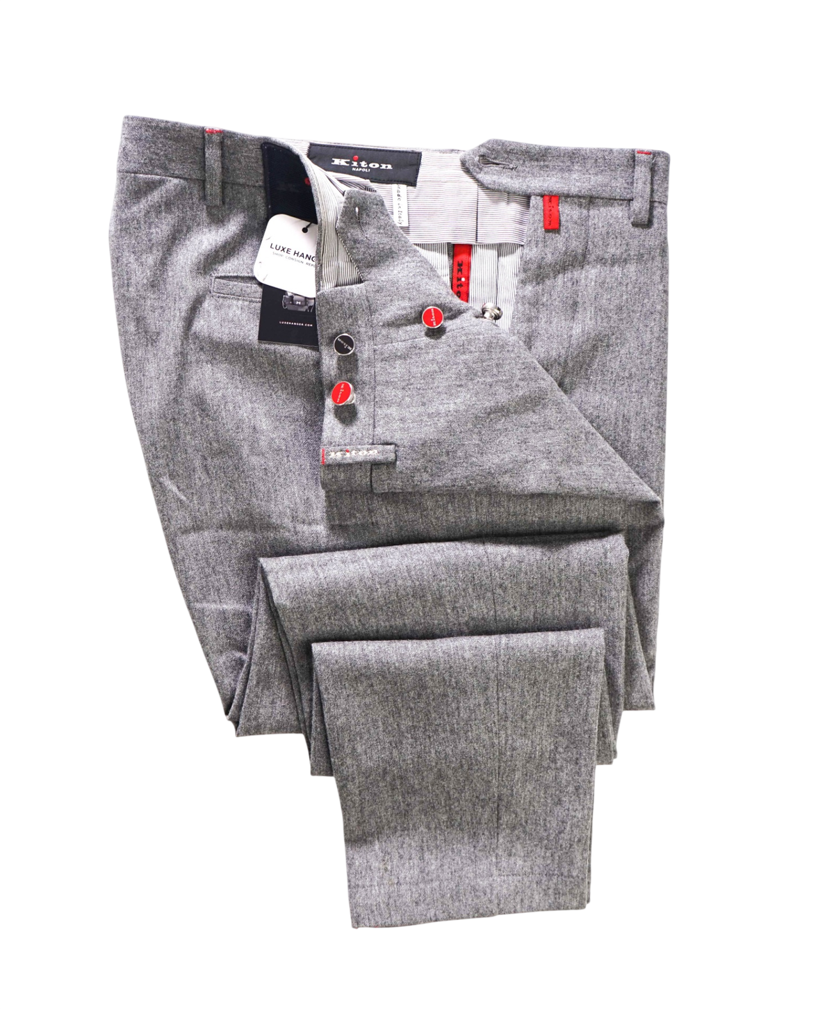 $1,995 KITON - Gray Flannel Skinny Wool Dress Pants - 37W
