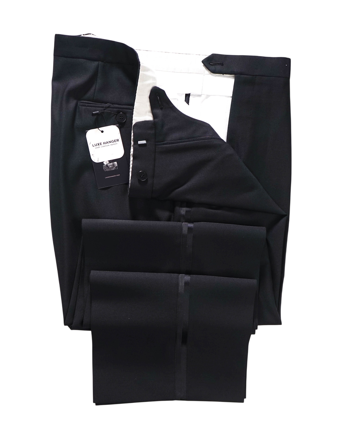 $1,295 BRIONI - Black Wool Tuxedo Pants - 40W