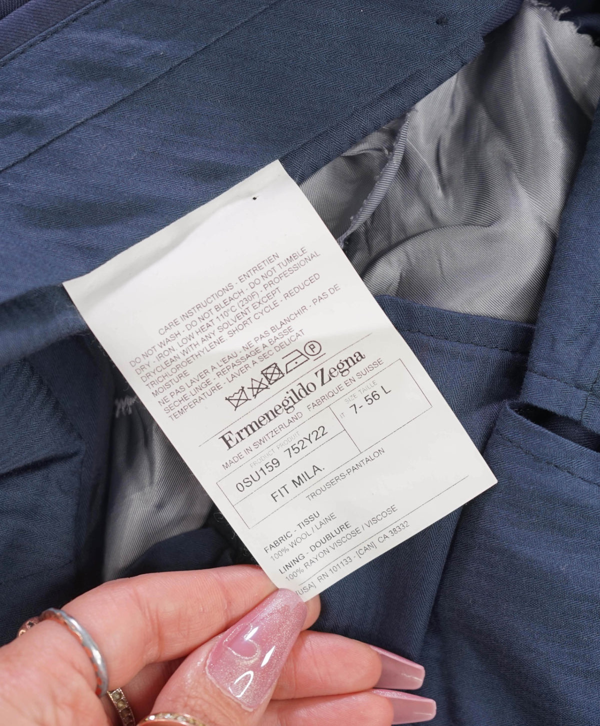 $950 ZEGNA - Solid Navy Blue TROFEO Wool Pants - 38W