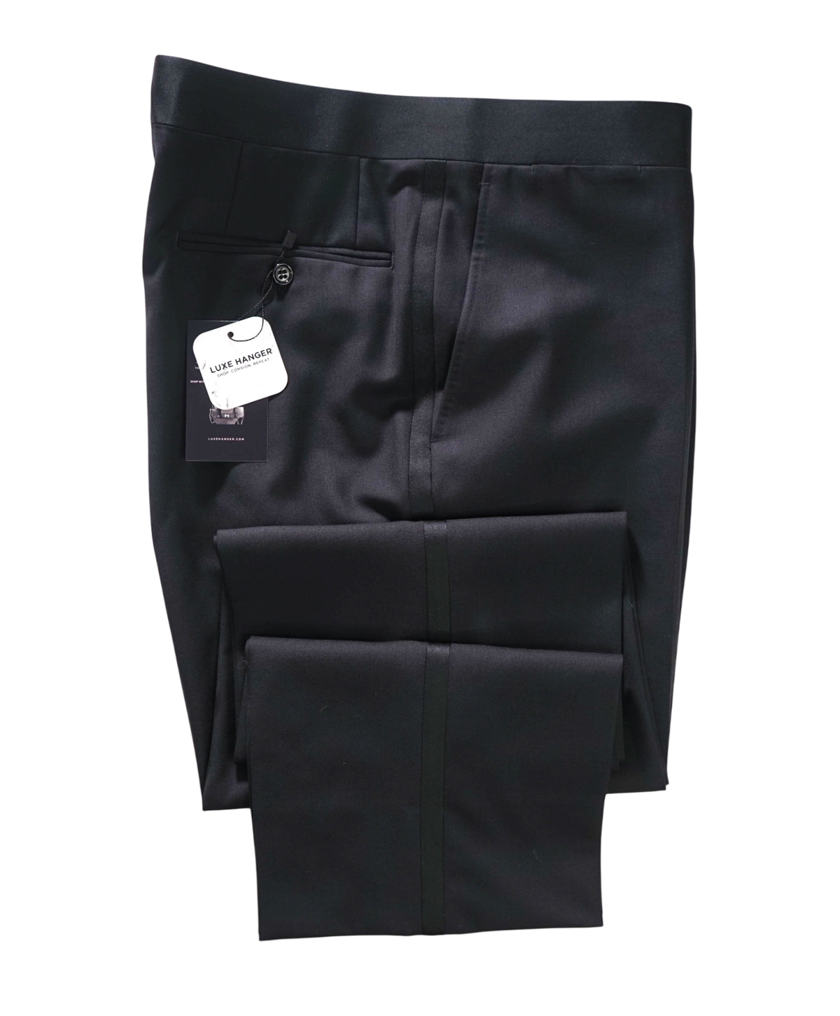 $475 CANALI - Black Wool Tuxedo Pants - 38W