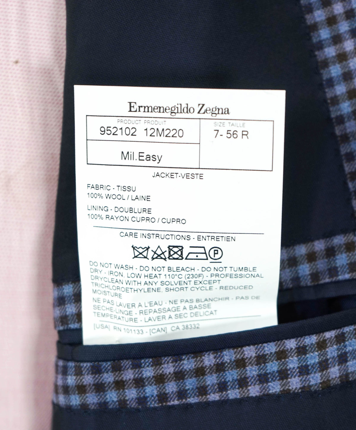 $2,795 ZEGNA - Blue Purple Gingham Wool Blazer - 46R