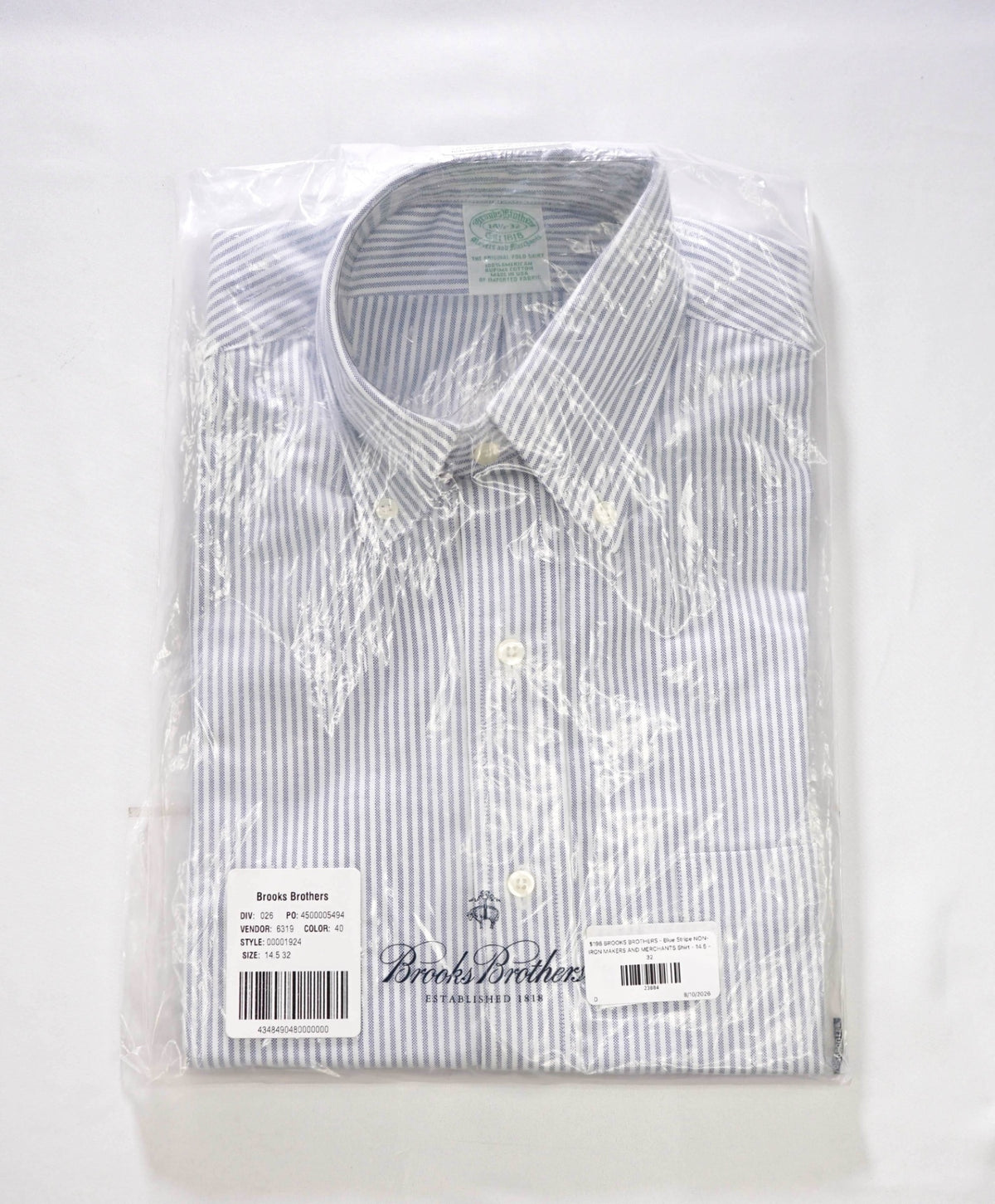 $198 BROOKS BROTHERS - Blue Stripe NON-IRON MAKERS & MERCHANTS Shirt - 14.5 - 32