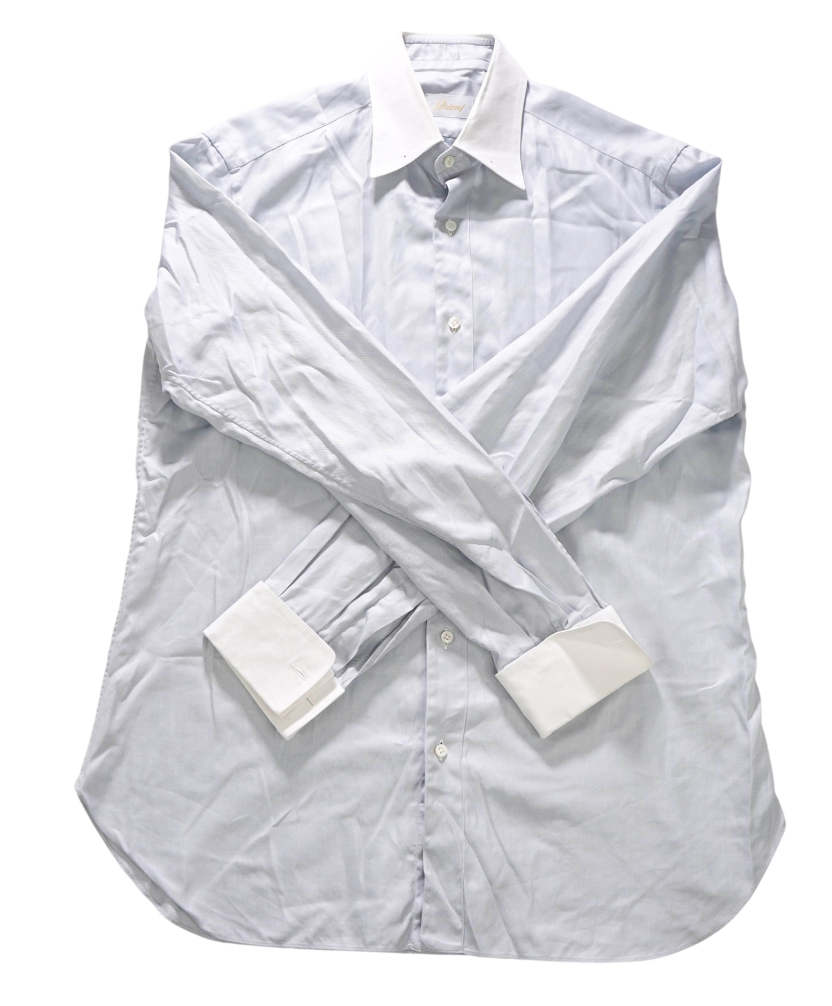 $900 BRIONI - Contrast Collar Bar Blue Cotton Shirt - 15 - 38