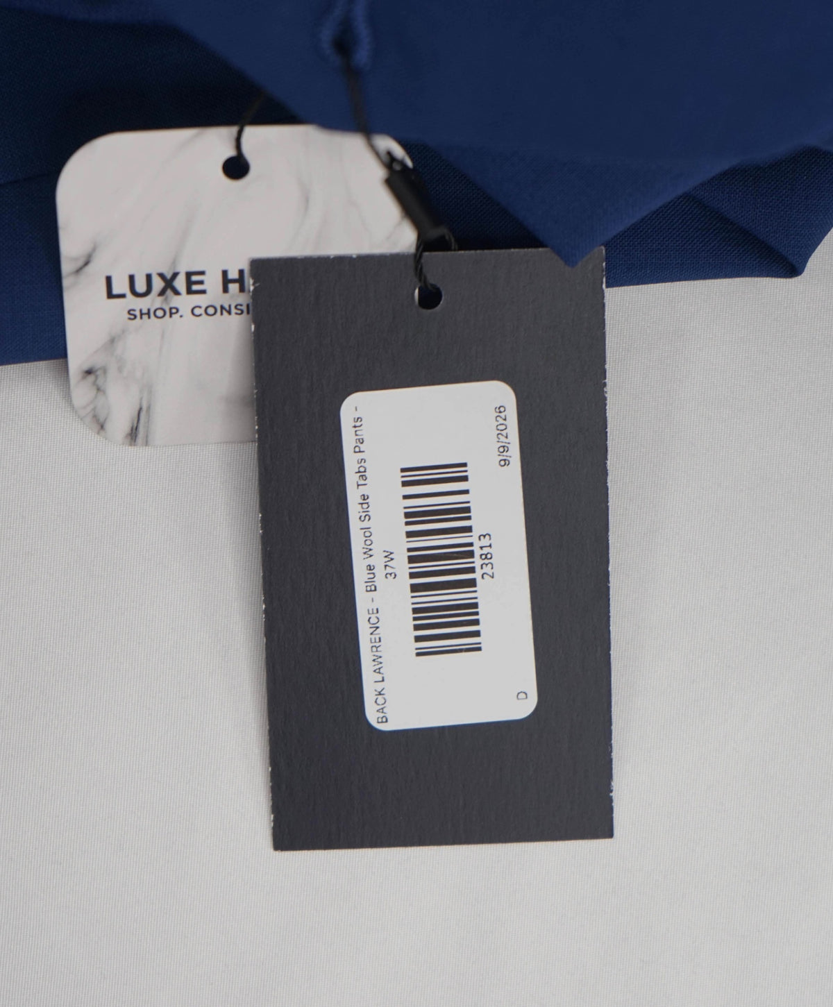 $495 BACK LAWRENCE - Blue Wool Side Tabs Pants - 37W