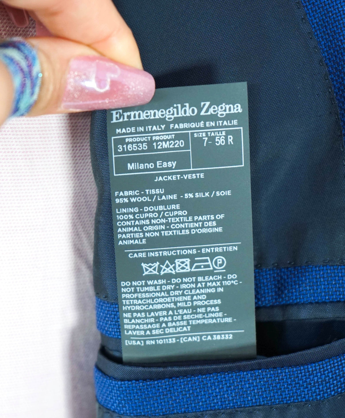 $3,295 ZEGNA - Blue Birdseye Wool/Silk "ACHILLFARM" Blazer - 46R