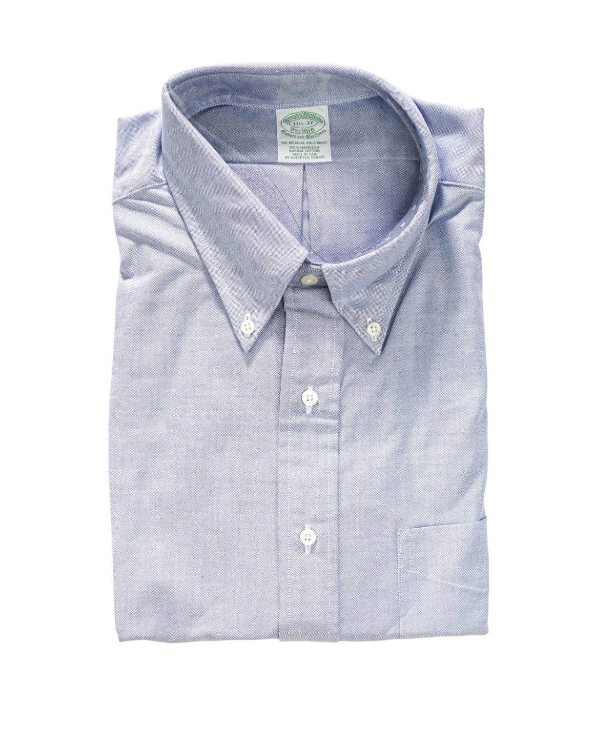 $198 BROOKS BROTHERS - Blue NON-IRON MAKERS & MERCHANTS Shirt - 17.5 - 37