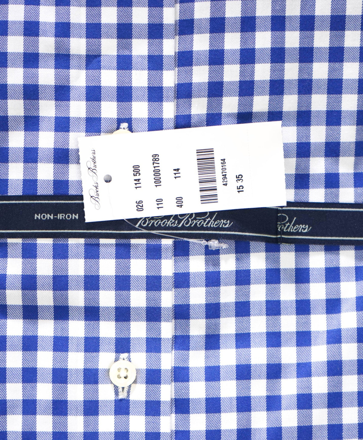 $128 BROOKS BROTHERS - Blue Gingham NON-IRON Shirt - 15 - 35