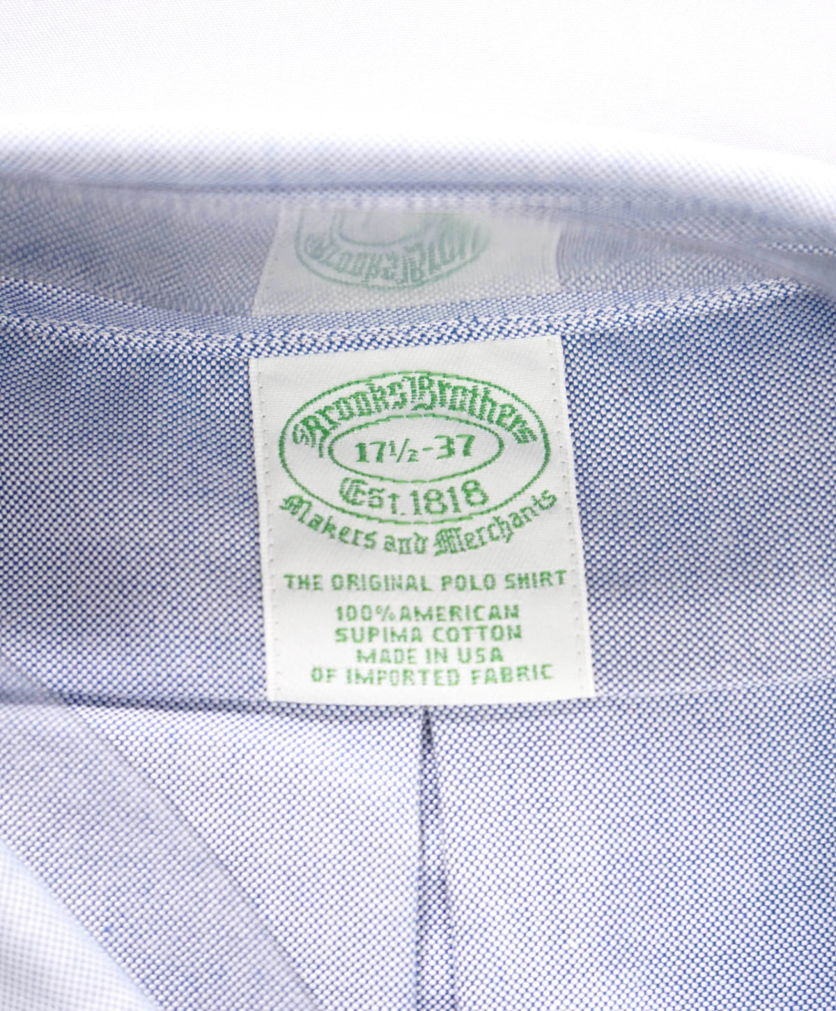 $198 BROOKS BROTHERS - Blue NON-IRON MAKERS & MERCHANTS Shirt - 17.5 - 37