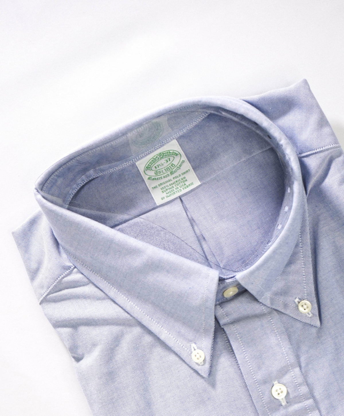 $198 BROOKS BROTHERS - Blue NON-IRON MAKERS & MERCHANTS Shirt - 17.5 - 37