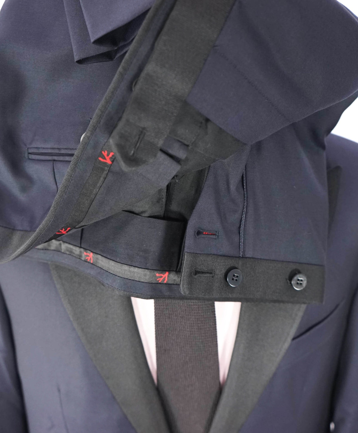 $4,595 ISAIA - "AQUASPIDER" PEAK LAPEL Navy Wool Tuxedo - 42R
